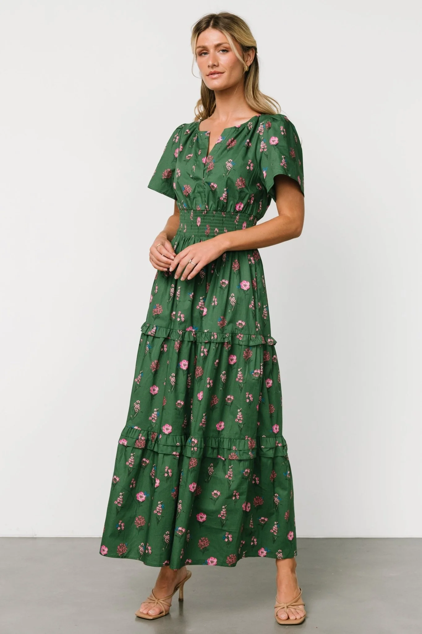 Kiana Poplin Maxi Dress | Green + Pink