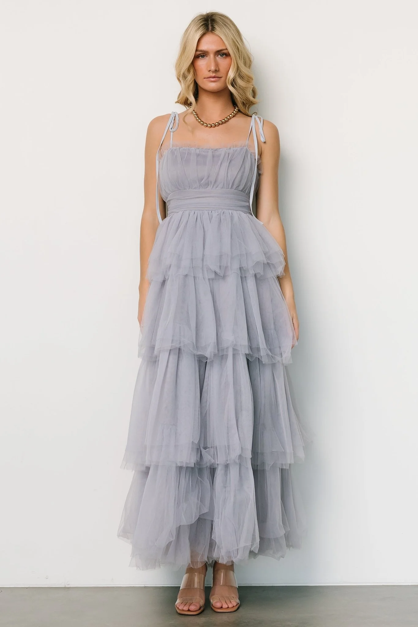 Alora Tulle Tiered Maxi Dress | Dusty Slate