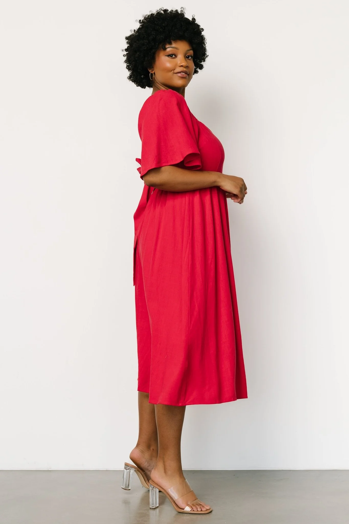 Raquel Back Tie Midi Dress | Red