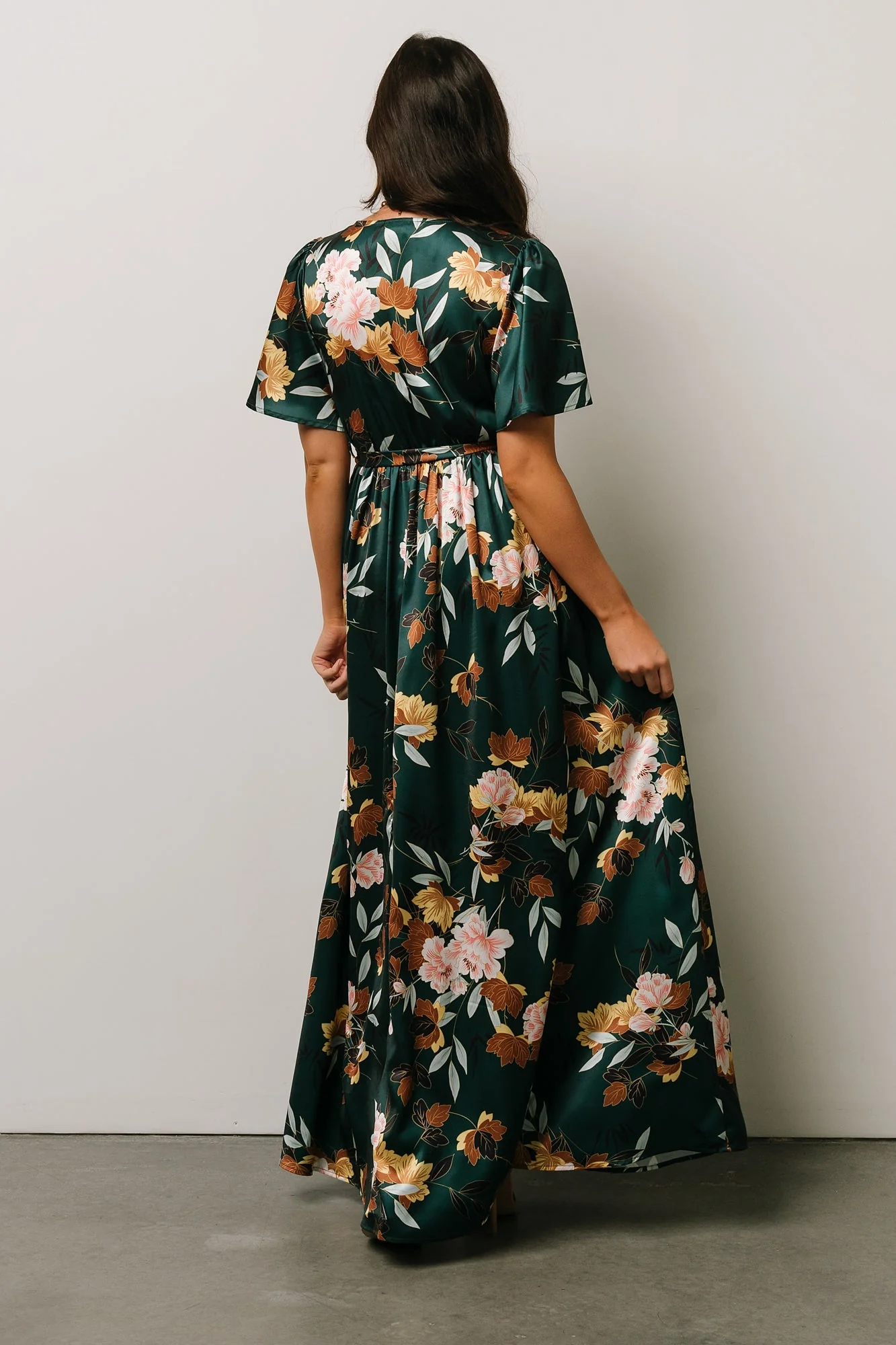 Sicily Satin Maxi Dress | Dark Green Floral