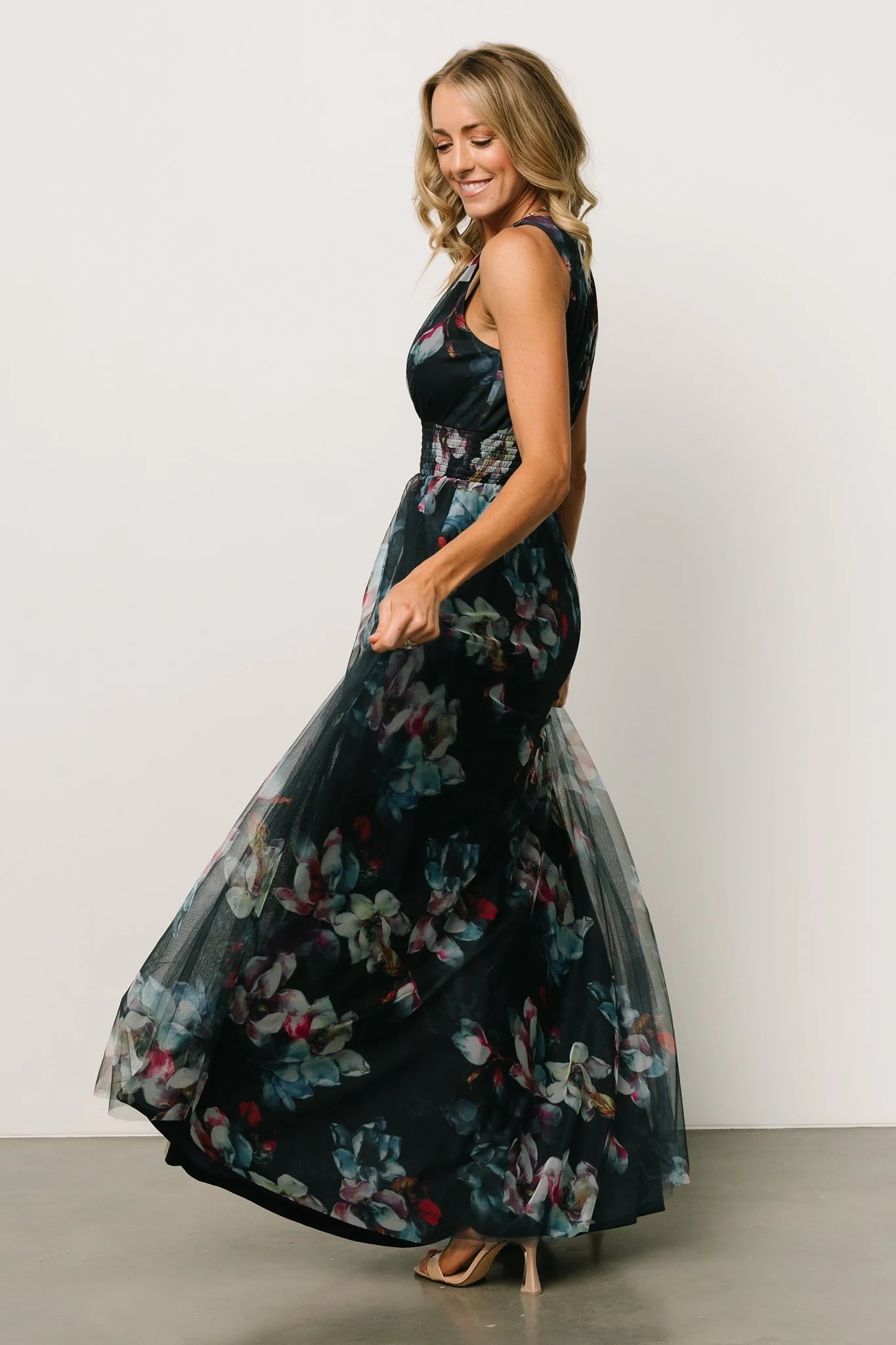 Kamila Tulle Maxi Dress | Navy Abstract Floral