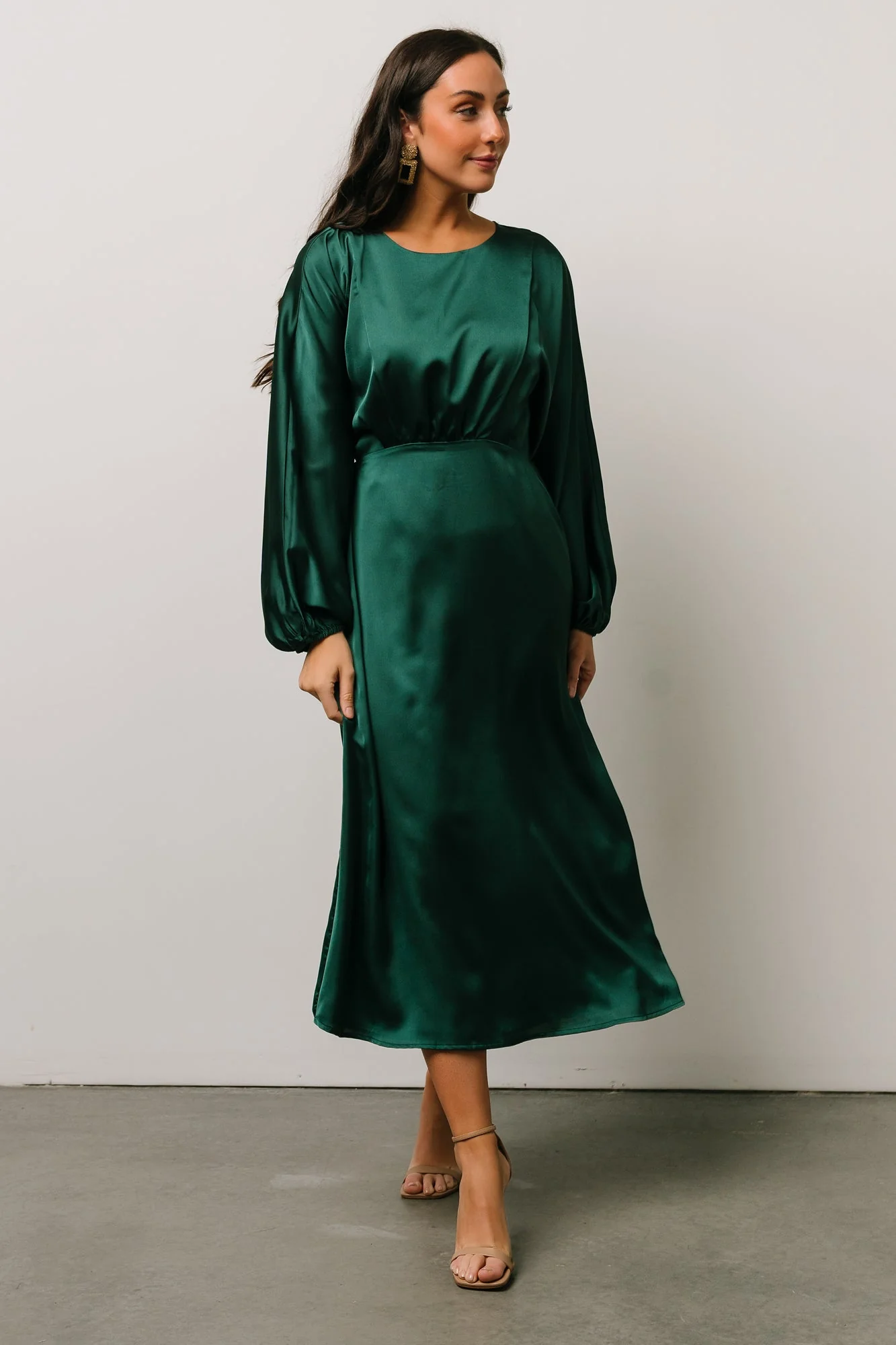 Balta Satin Midi Dress | Emerald