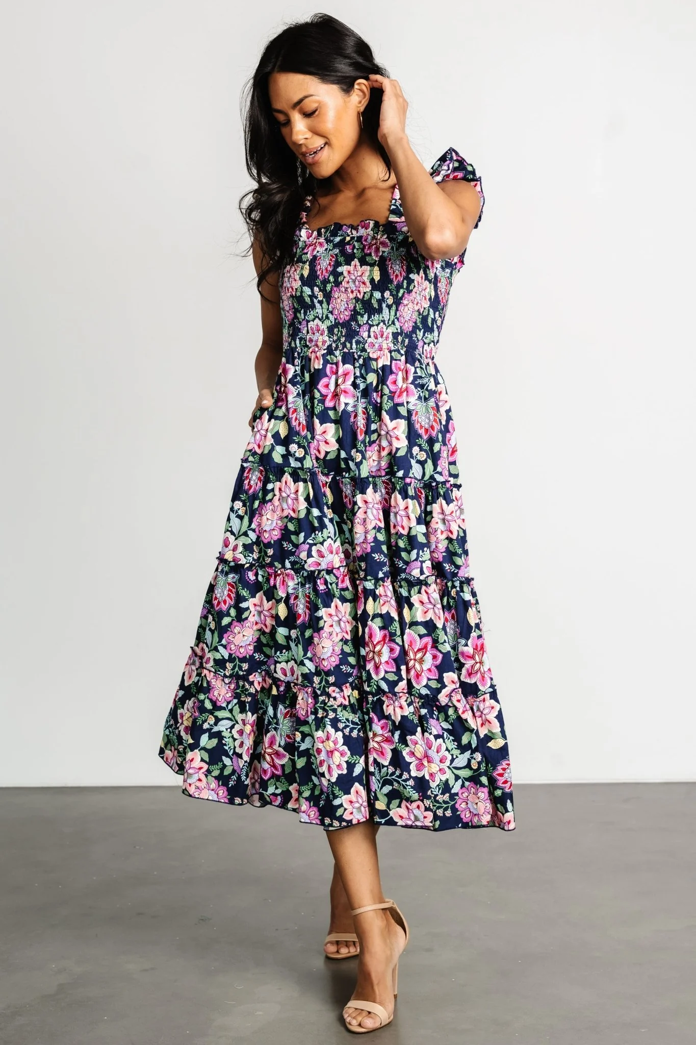 Tatum Smocked Tiered Dress | Navy Multi