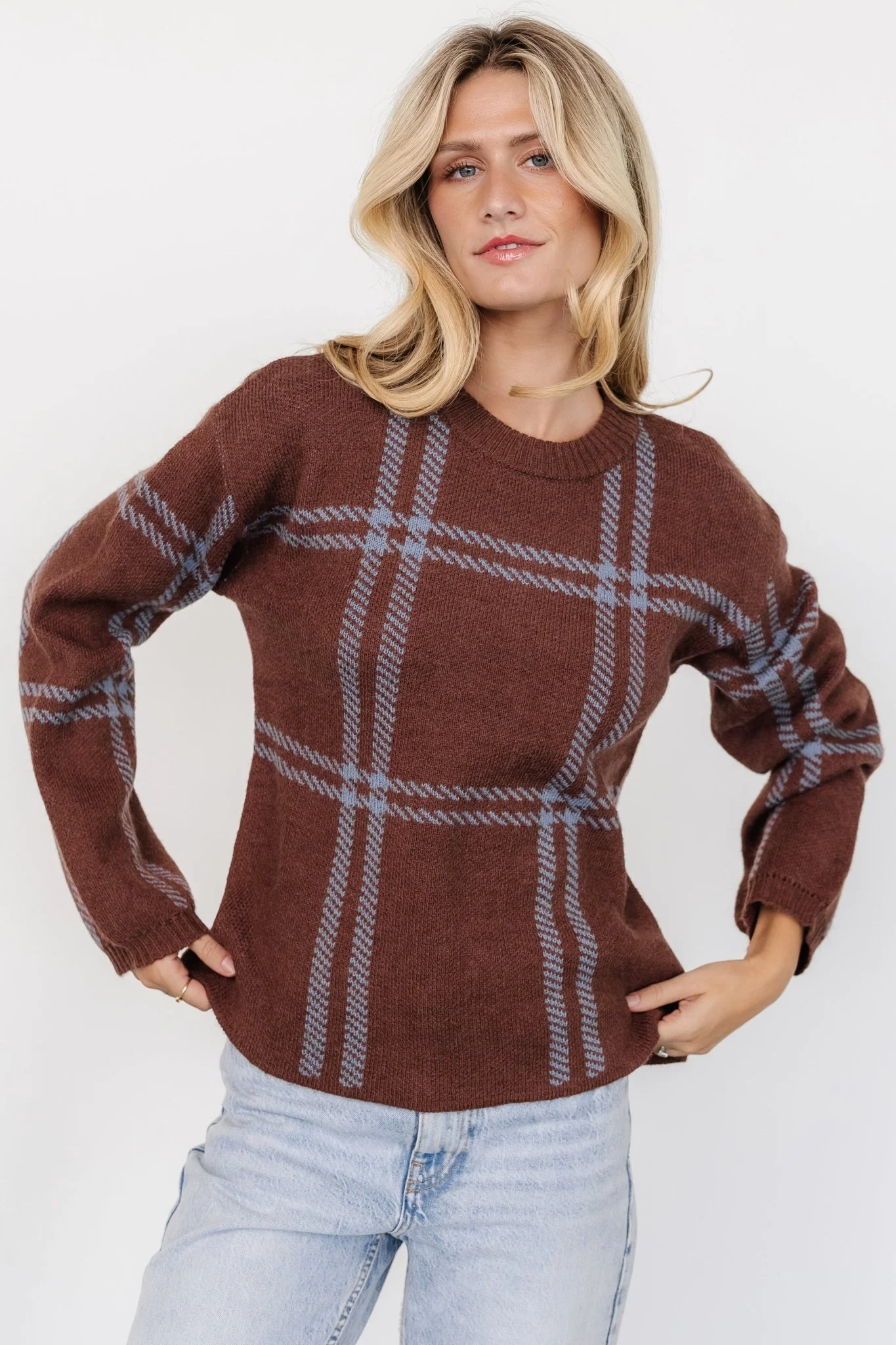Francie Sweater | Brown + Blue Plaid