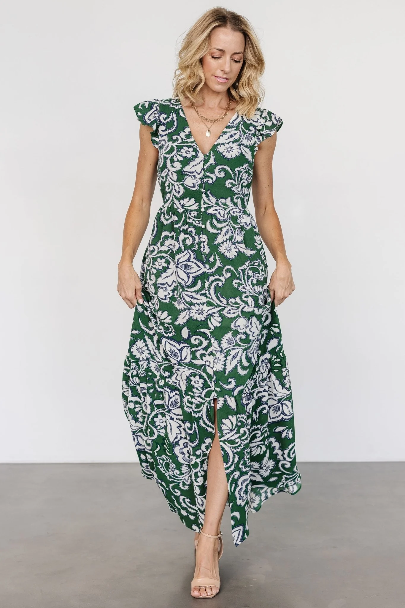 Kaia Button Maxi Dress | Green Print