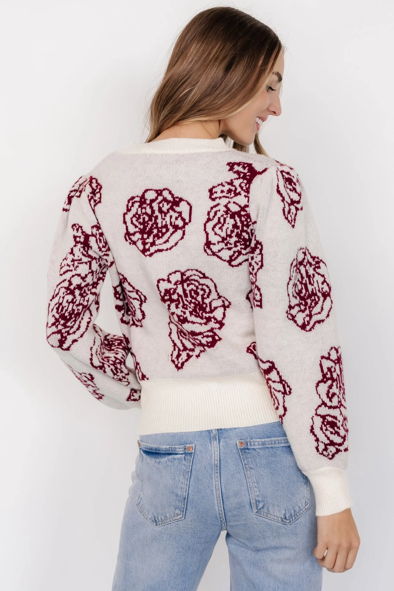 Blake Floral Sweater | Off White + Burgundy