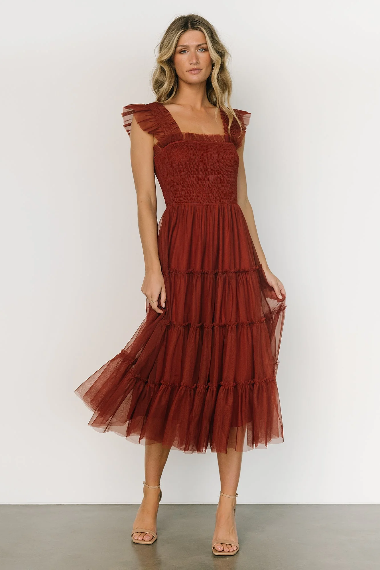 Emma Smocked Tulle Dress | Oxblood