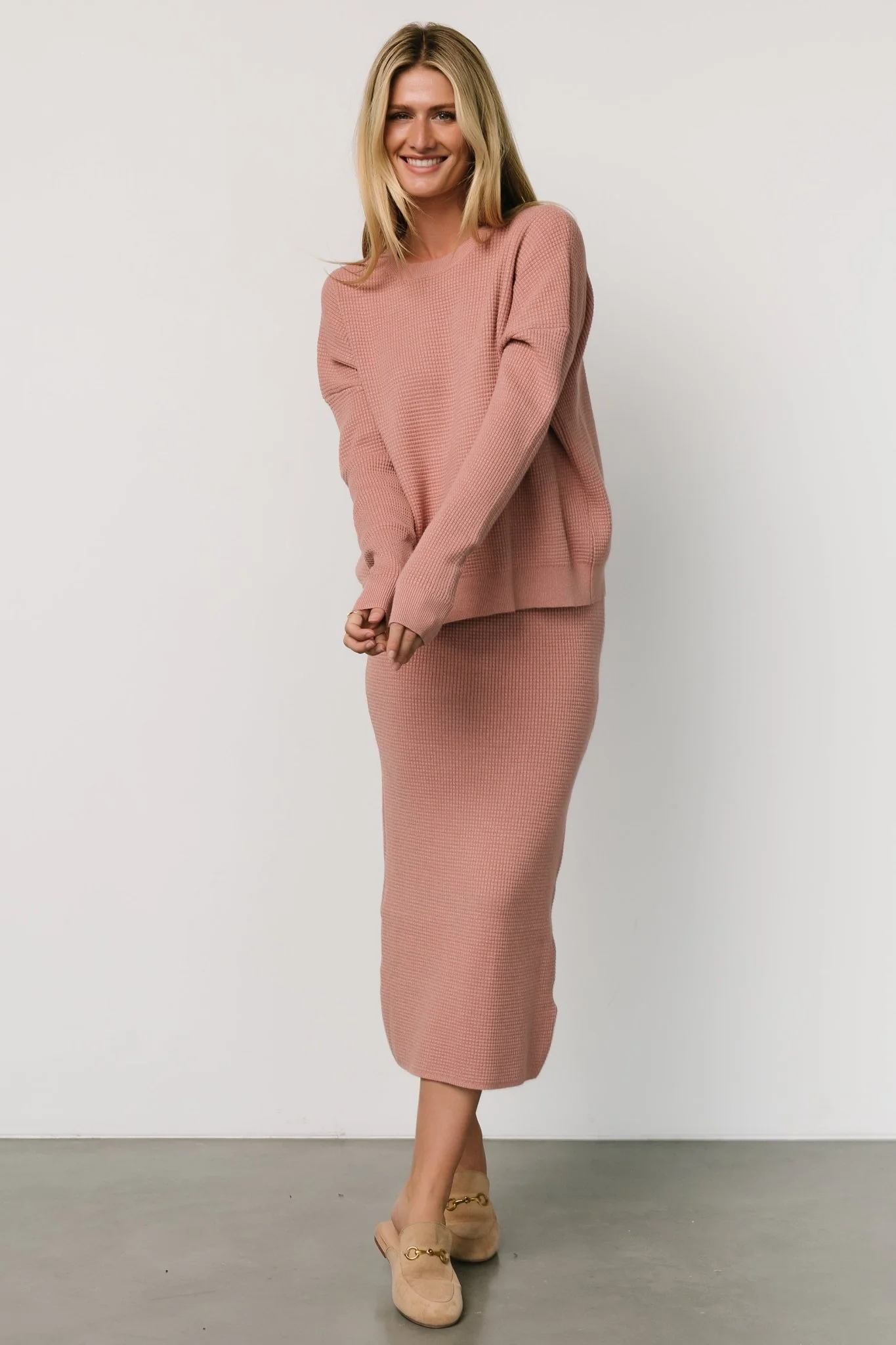 Carey Waffle Sweater | Rose