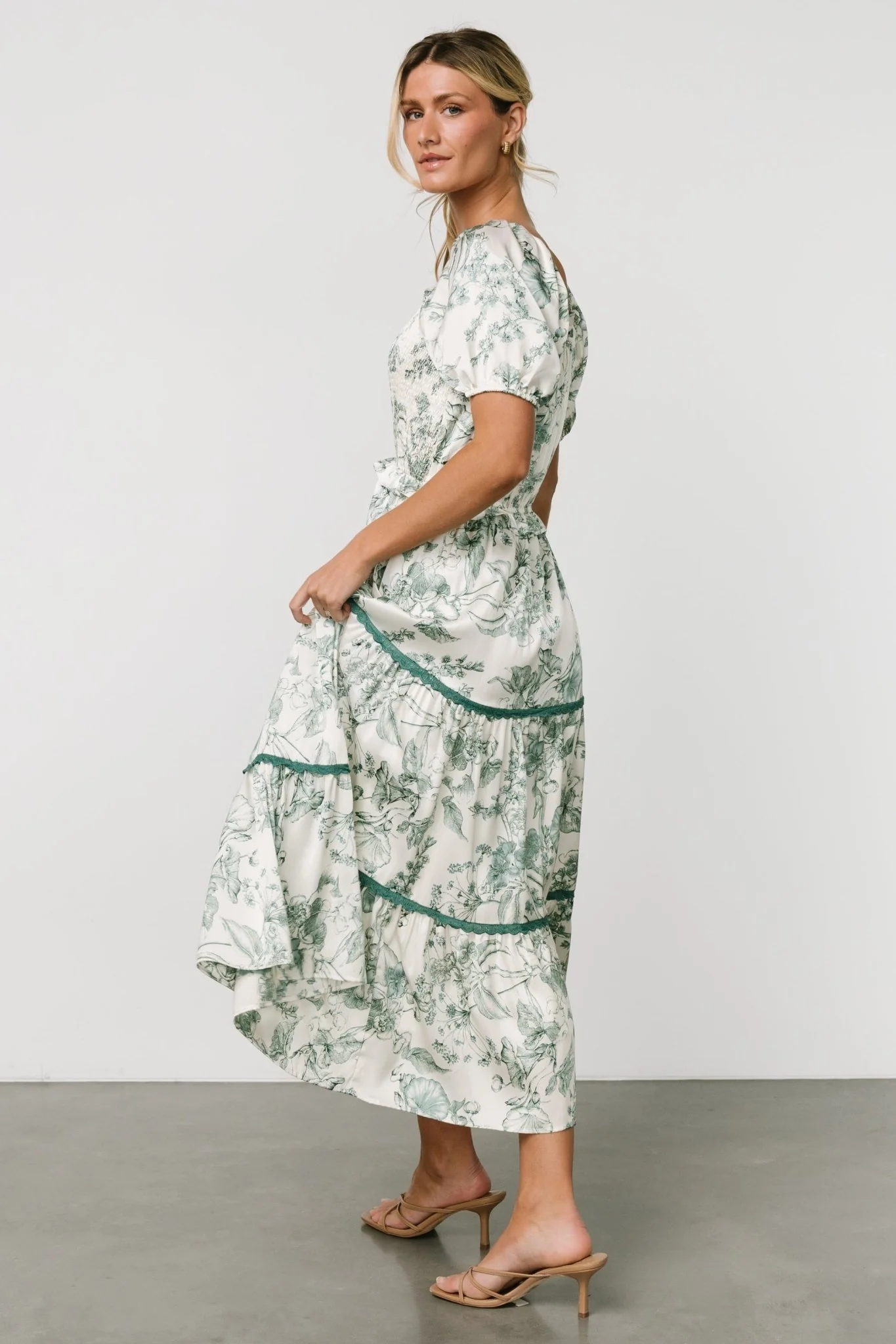 Ruthie Tiered Midi Dress | Green Print