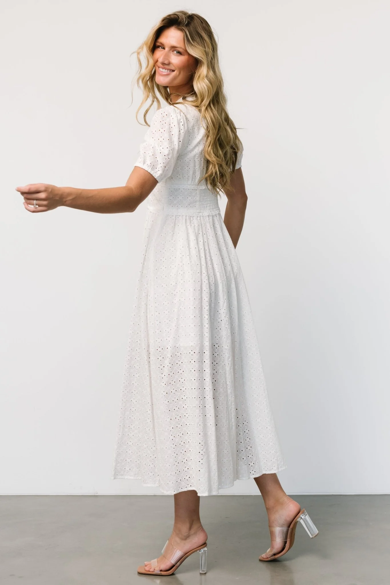 Esther Eyelet Midi Dress | Off White