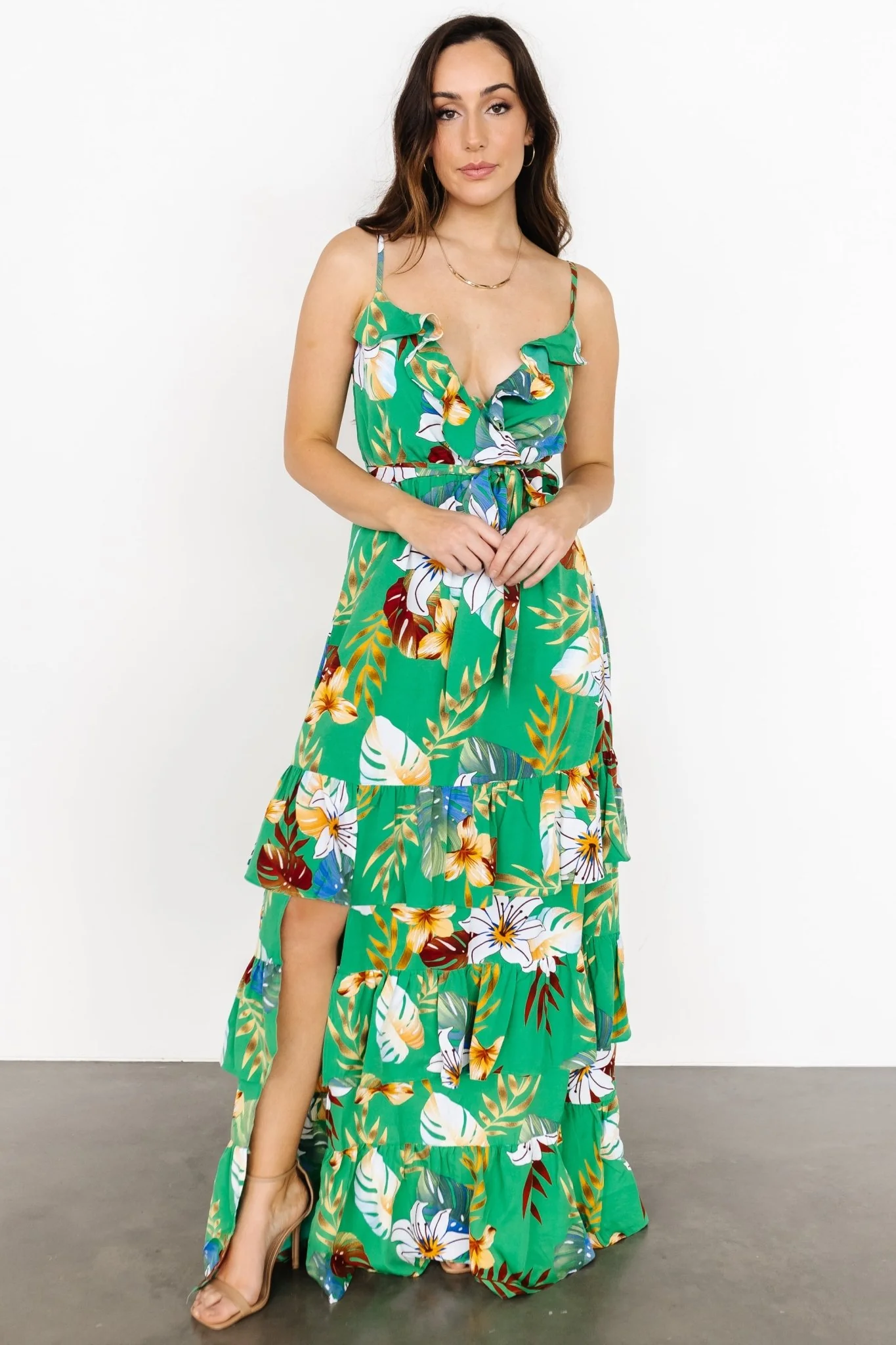 Dolores Ruffle Maxi Dress | Green Multi