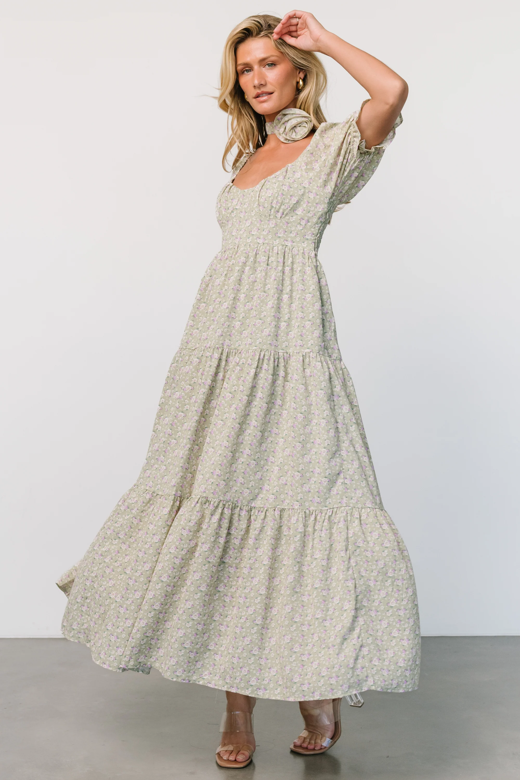 Bonnie Rosette Maxi Dress | Sage Multi