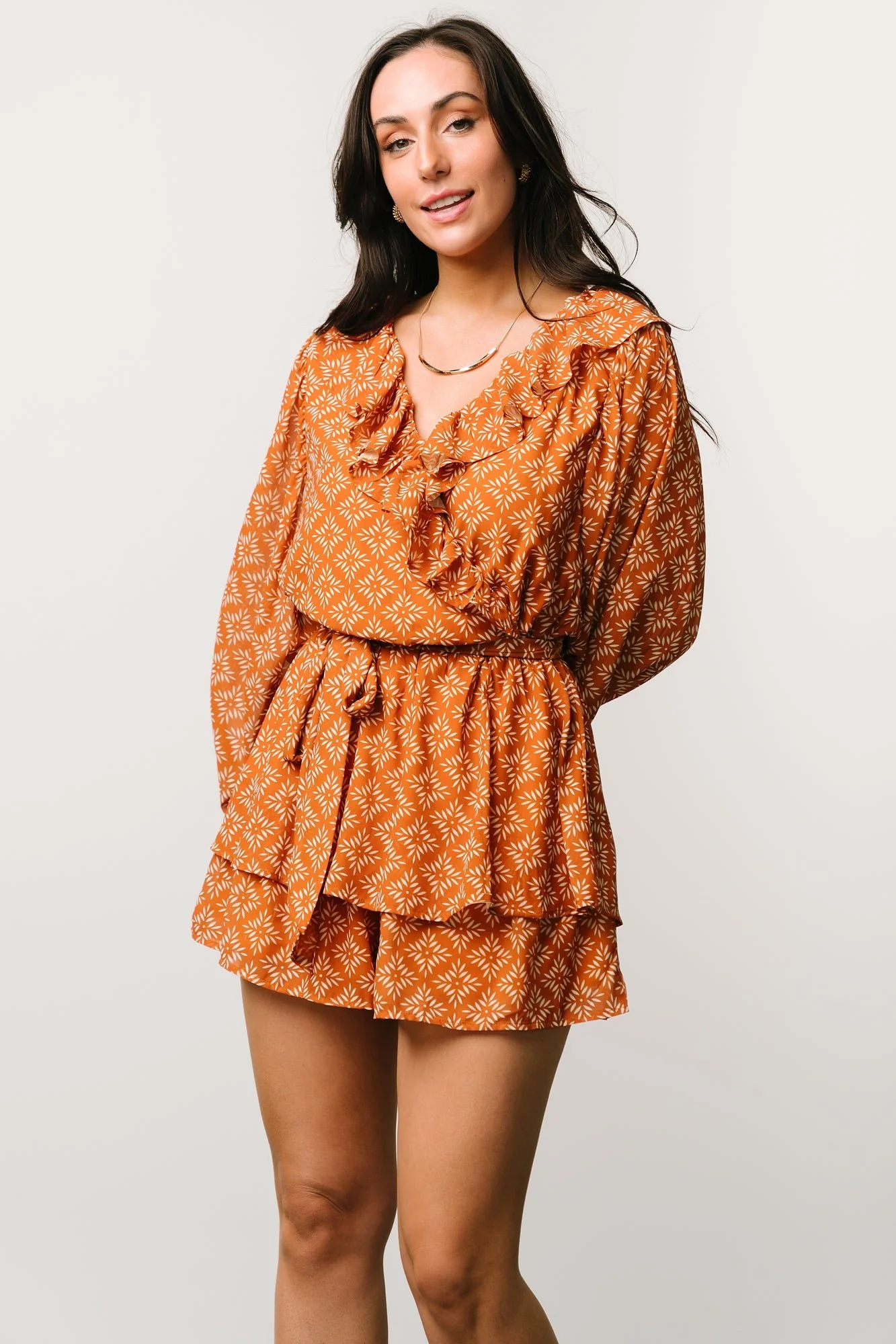 Denali Ruffle Mini Dress | Amber Print