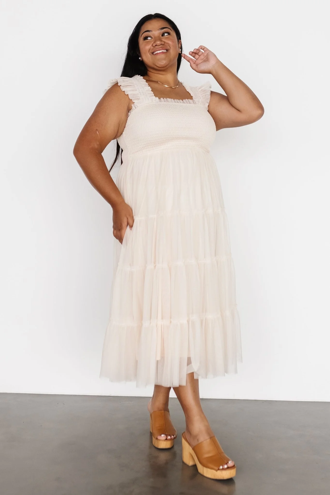 Emma Smocked Tulle Dress | Beige