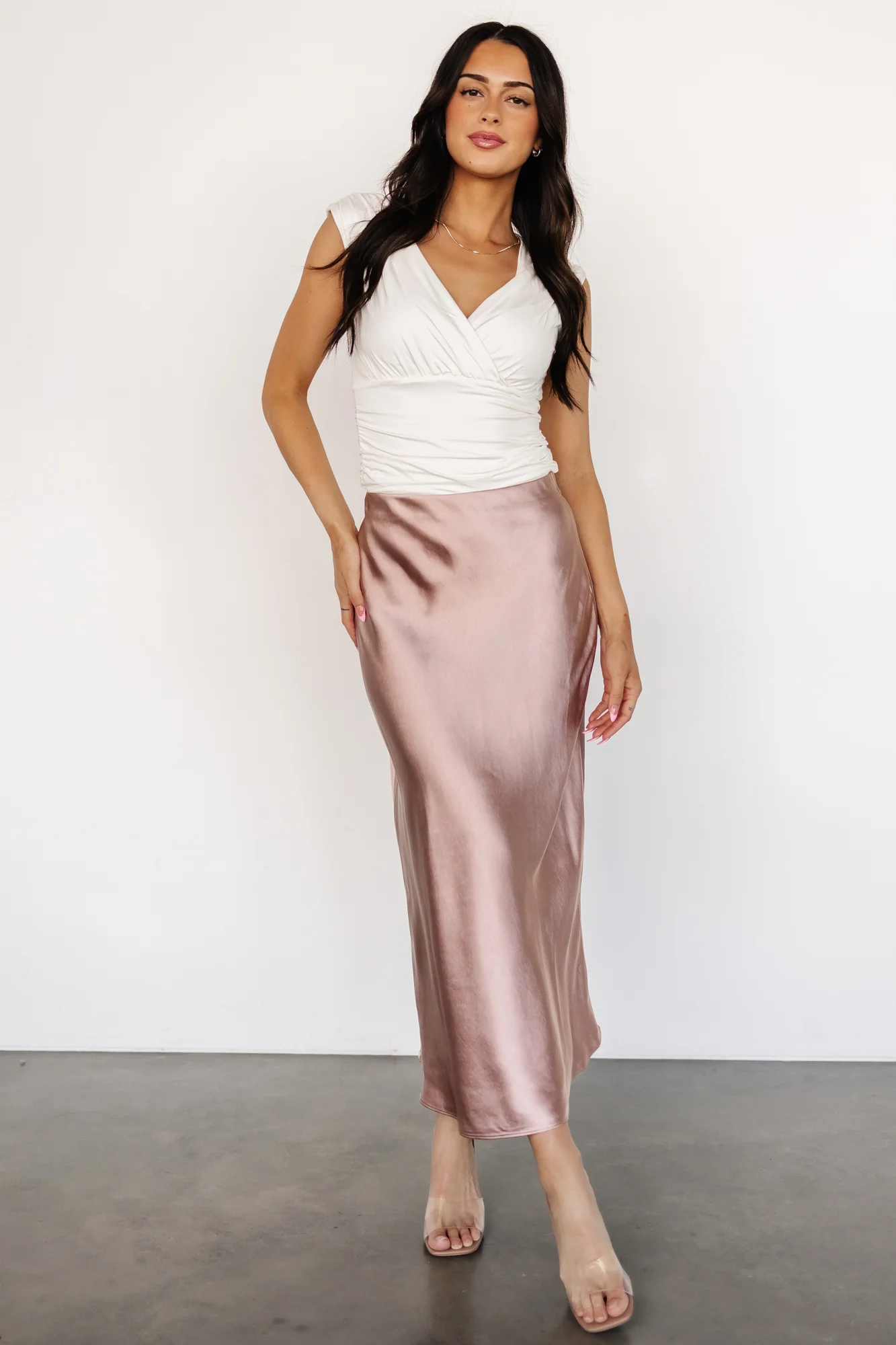 Celeste Satin Midi Skirt | Blush