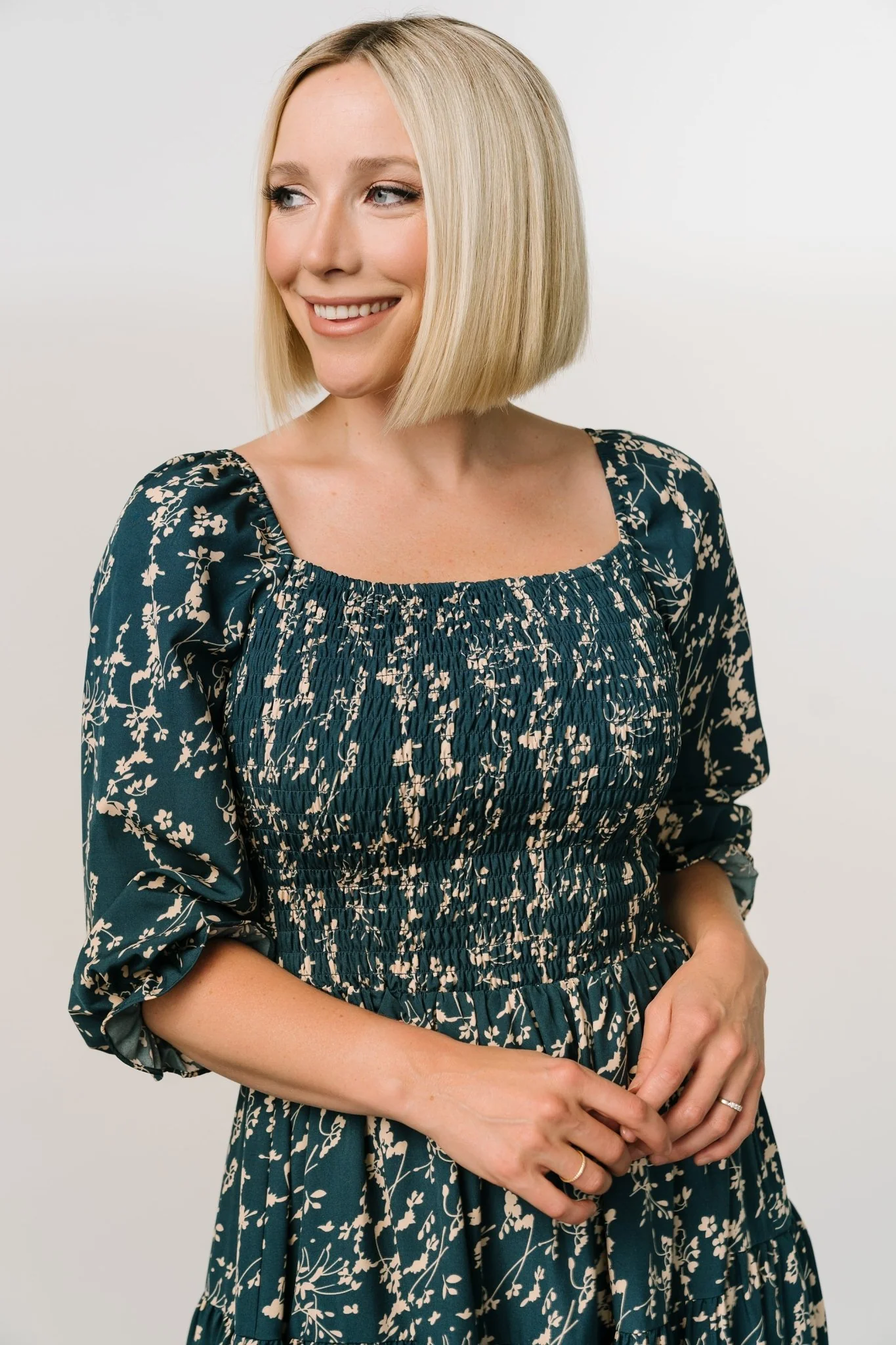 Marta Smocked Midi Dress | Topaz + Blush