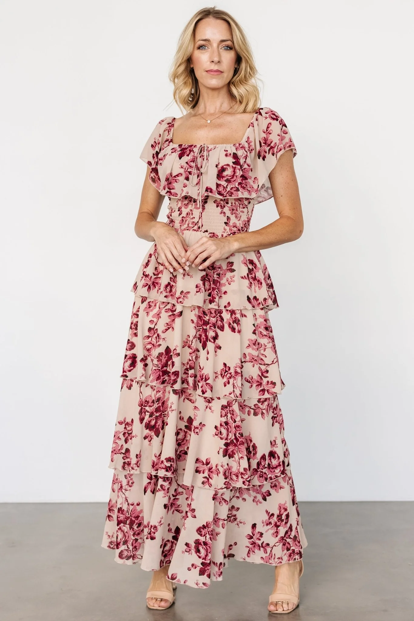 Carina Off Shoulder Maxi Dress | Nude + Rose
