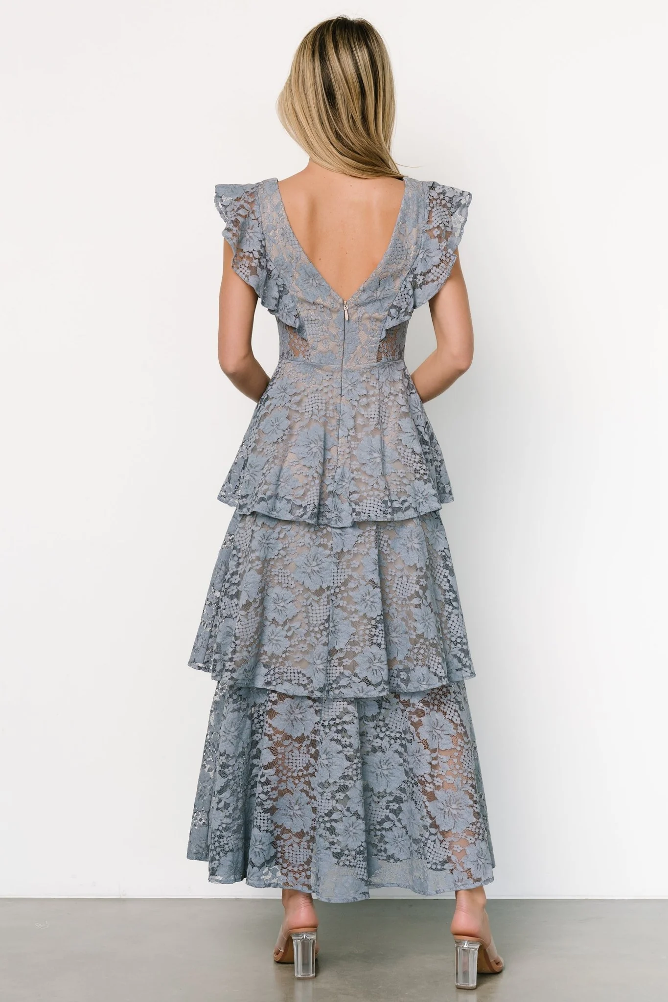 Margot Lace Tiered Maxi Dress | Dusty Slate