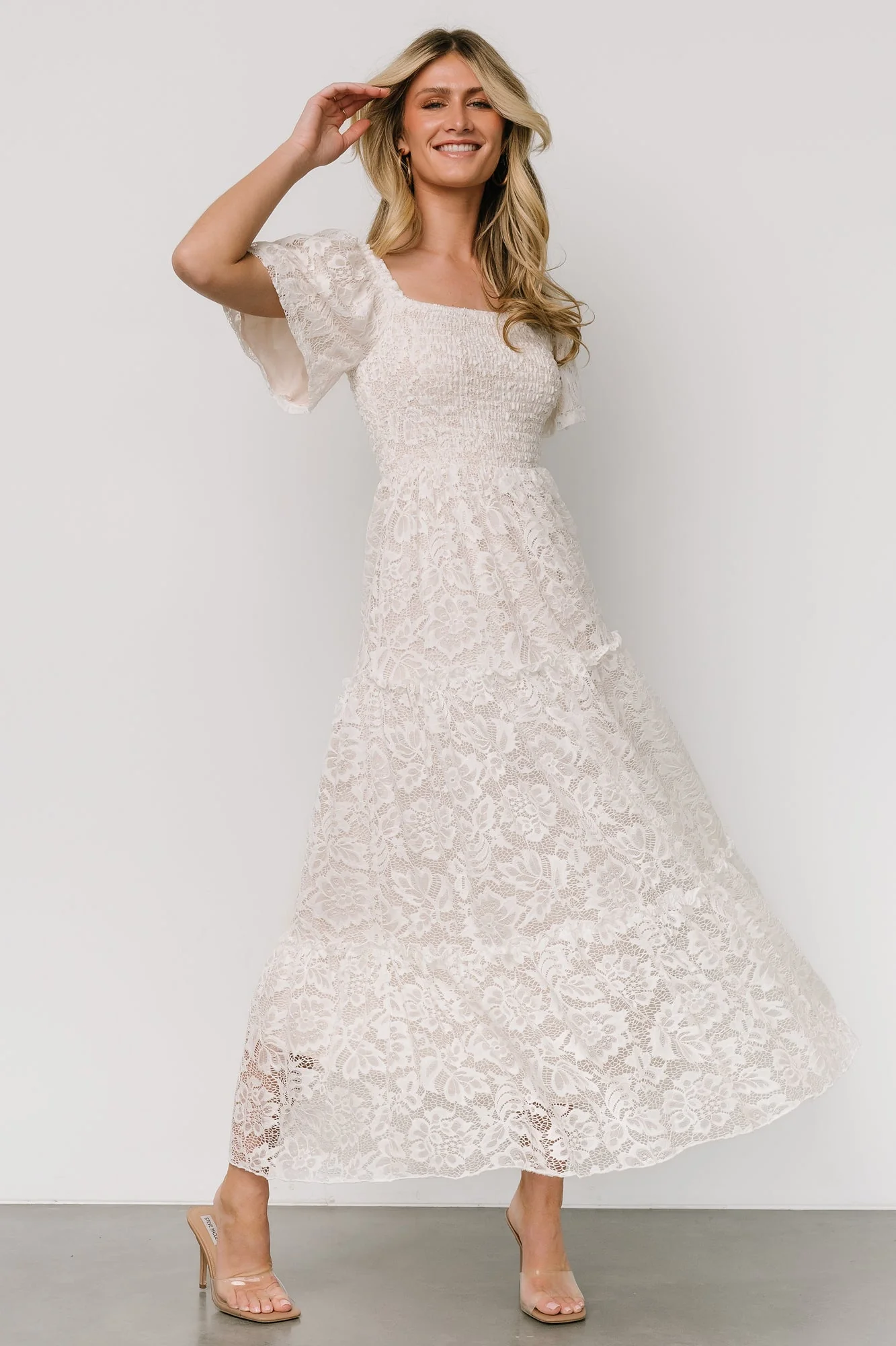 Aspen Smocked Lace Maxi Dress | Off White
