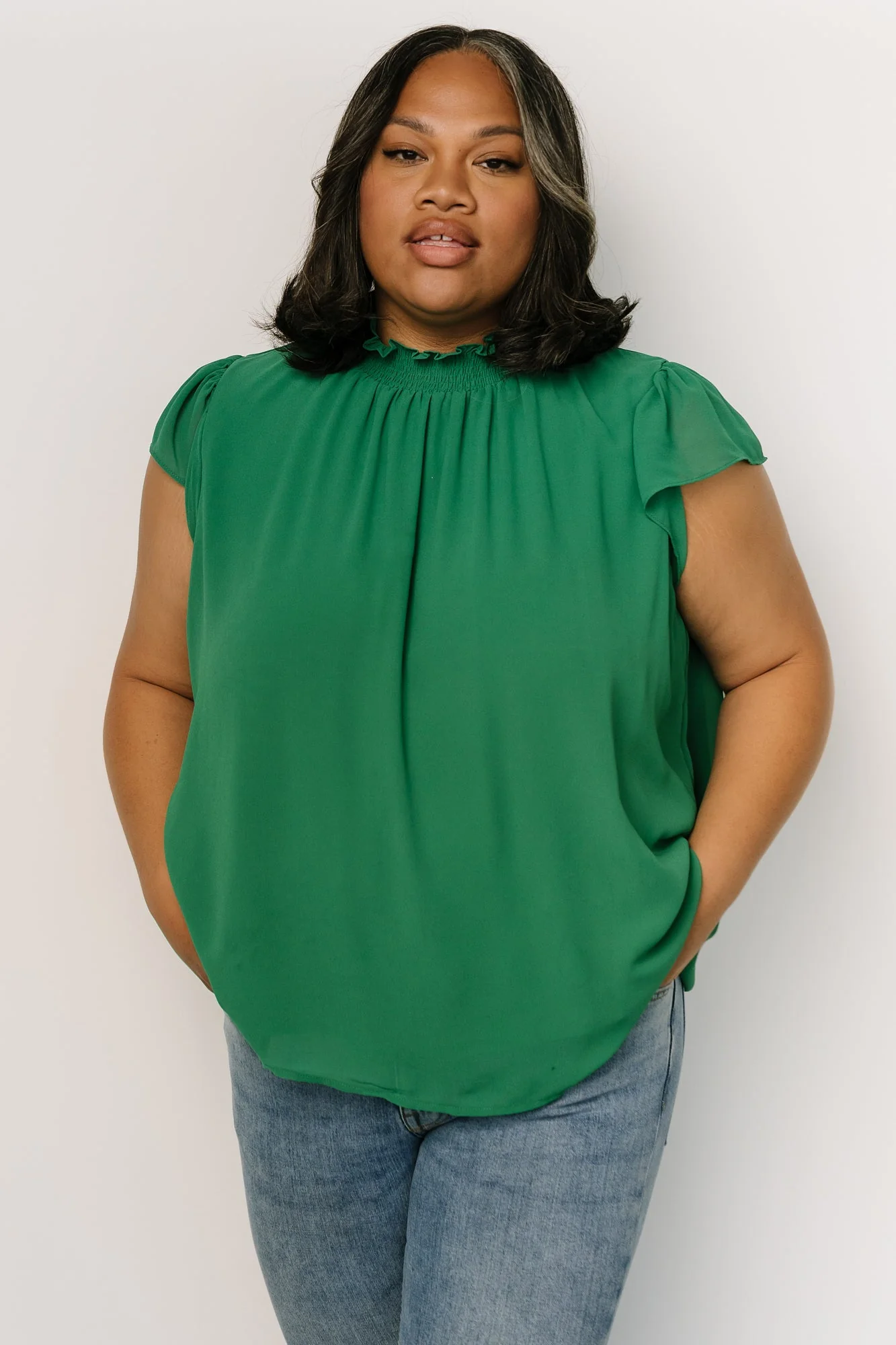 Leah Mock Neck Top | Green