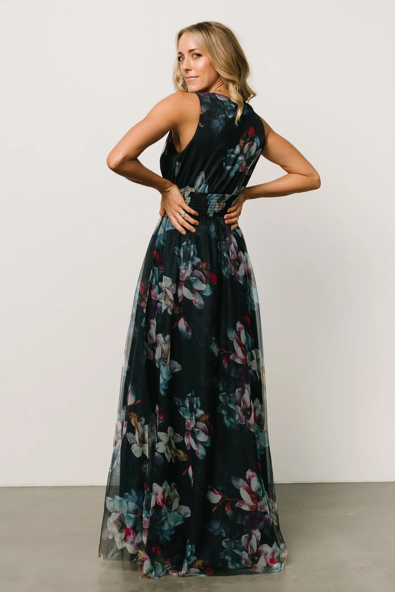 Kamila Tulle Maxi Dress | Navy Abstract Floral