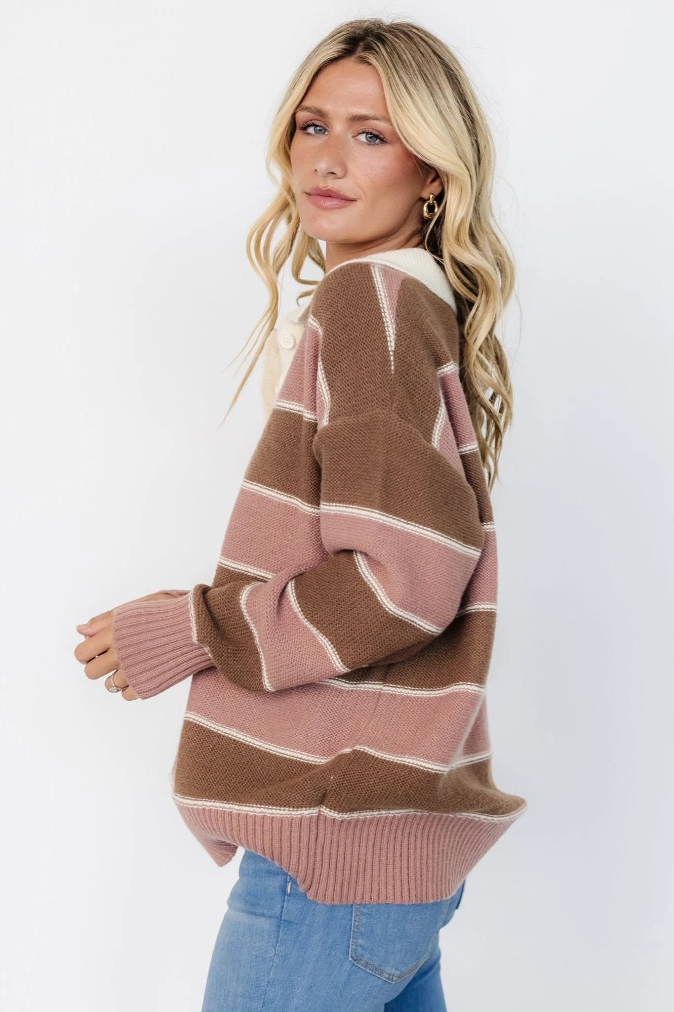 Priya Striped Sweater | Mauve + Mocha