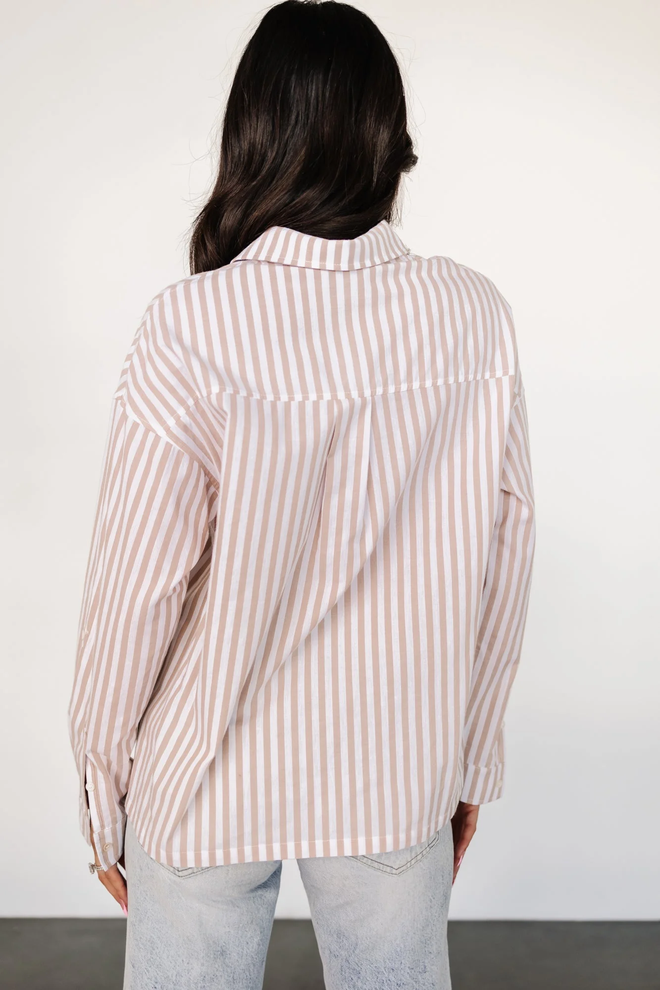 Shasta Button Up Top | Beige Stripe