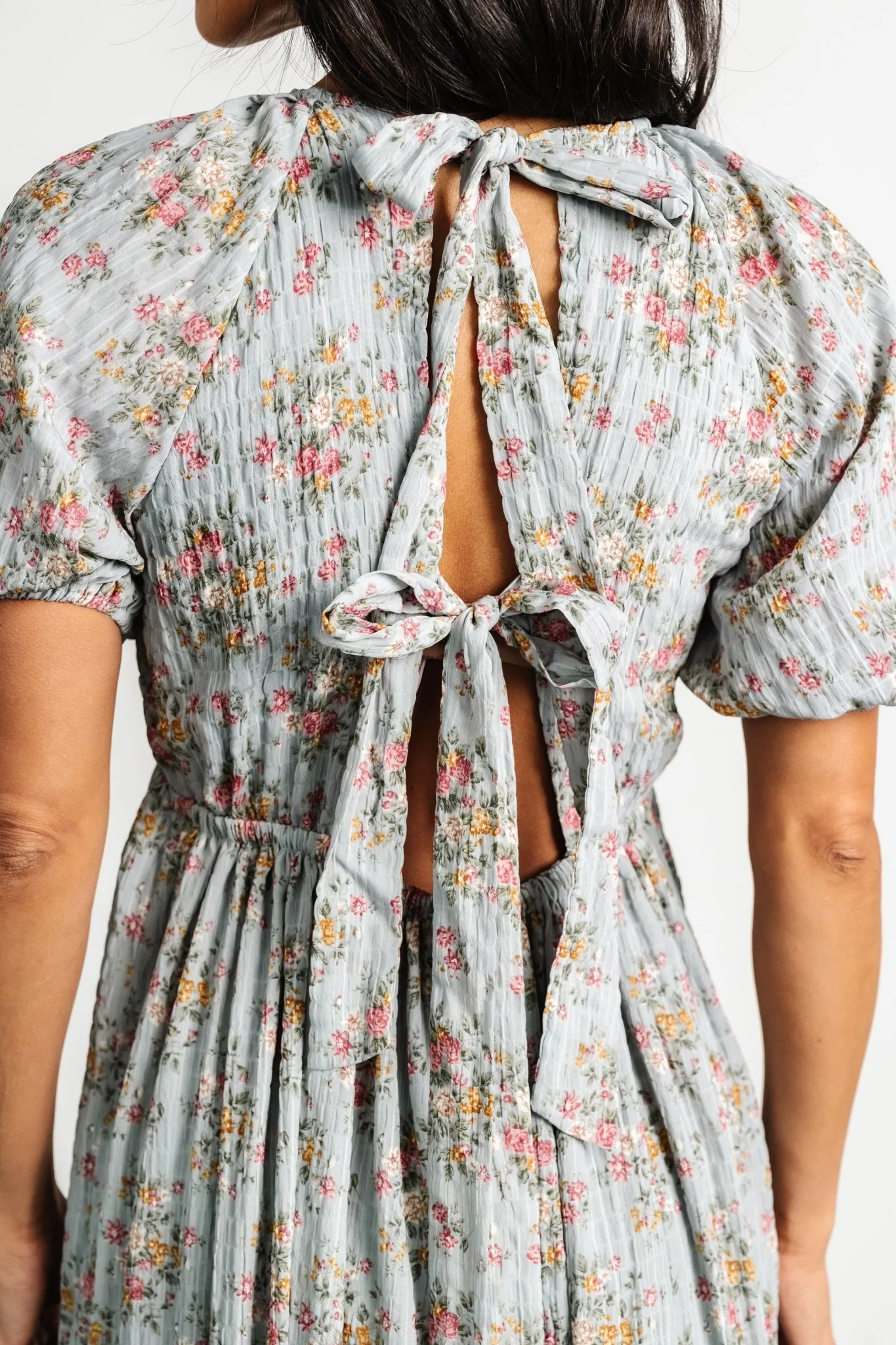 Lucinda Back Tie Dress | Dusty Blue Floral