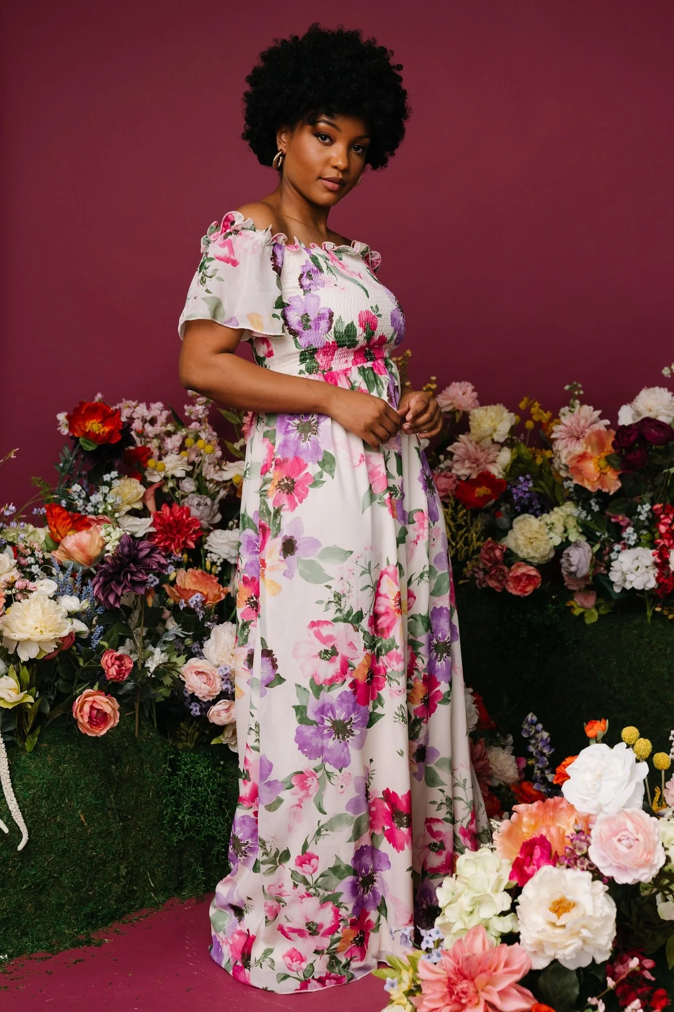 Elina Maxi Dress | Ivory + Pink Multi Floral