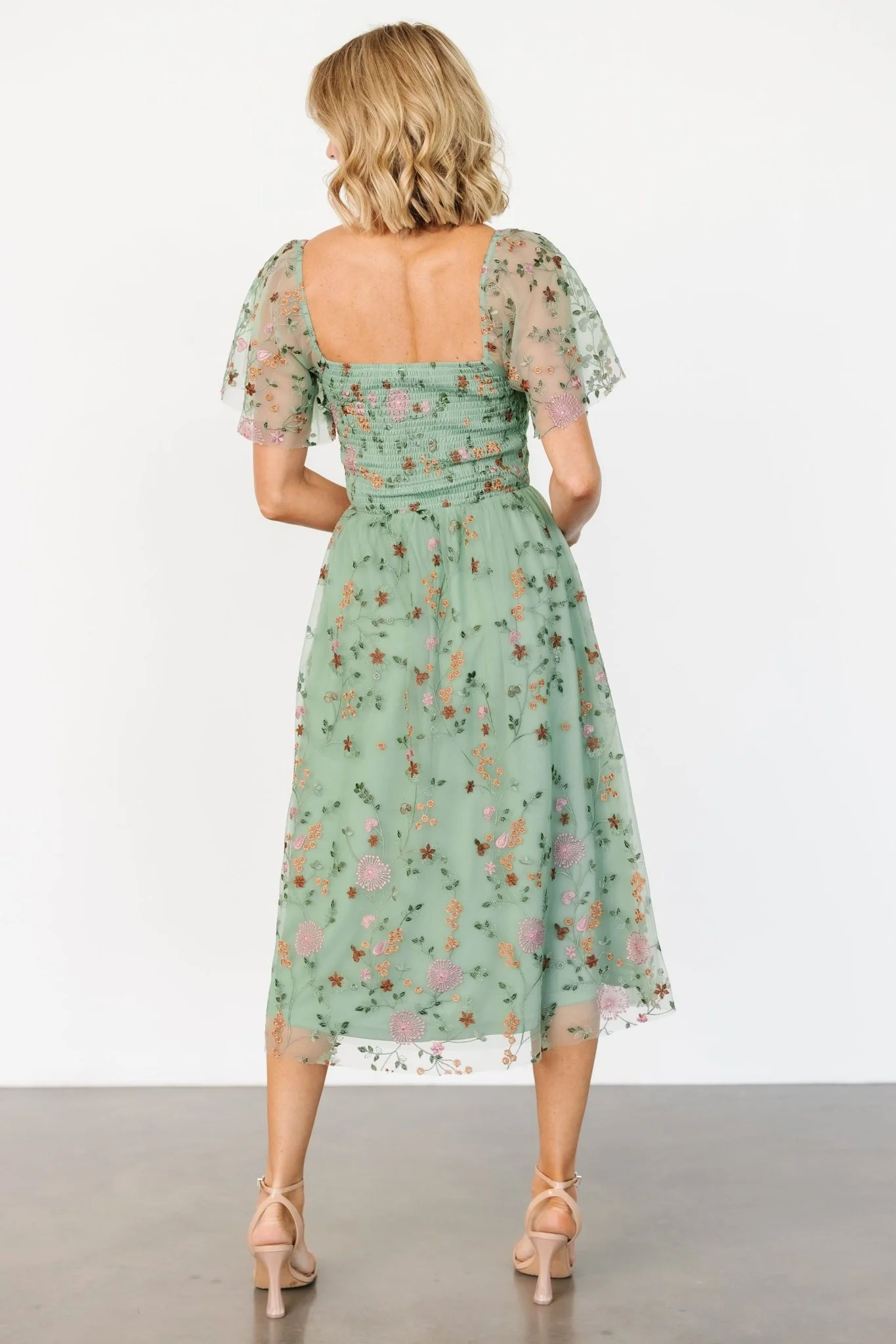 Gwyneth Tulle Midi Dress | Eucalyptus Floral