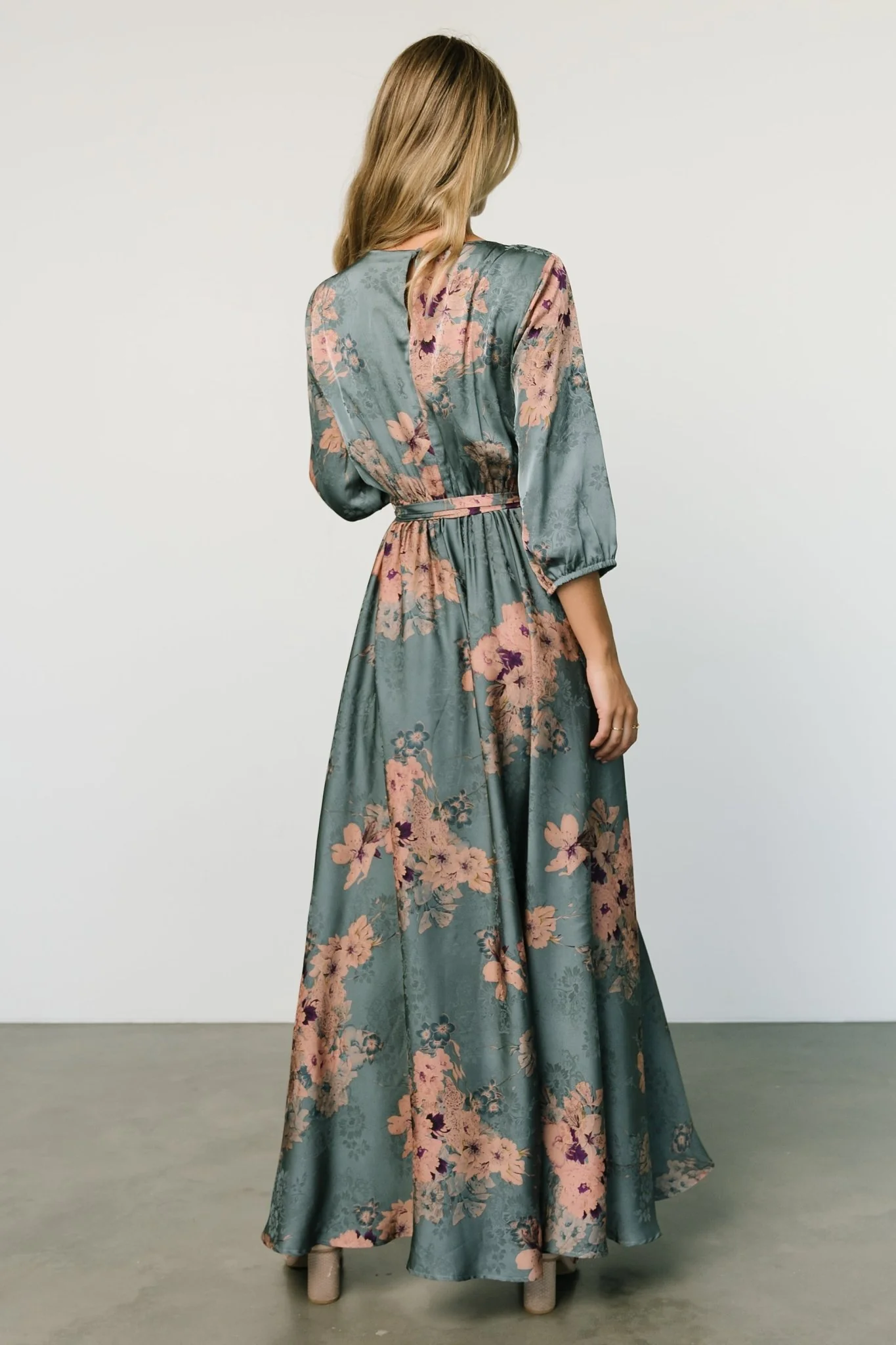 Paula Satin Maxi Dress | Blue + Pink Multi