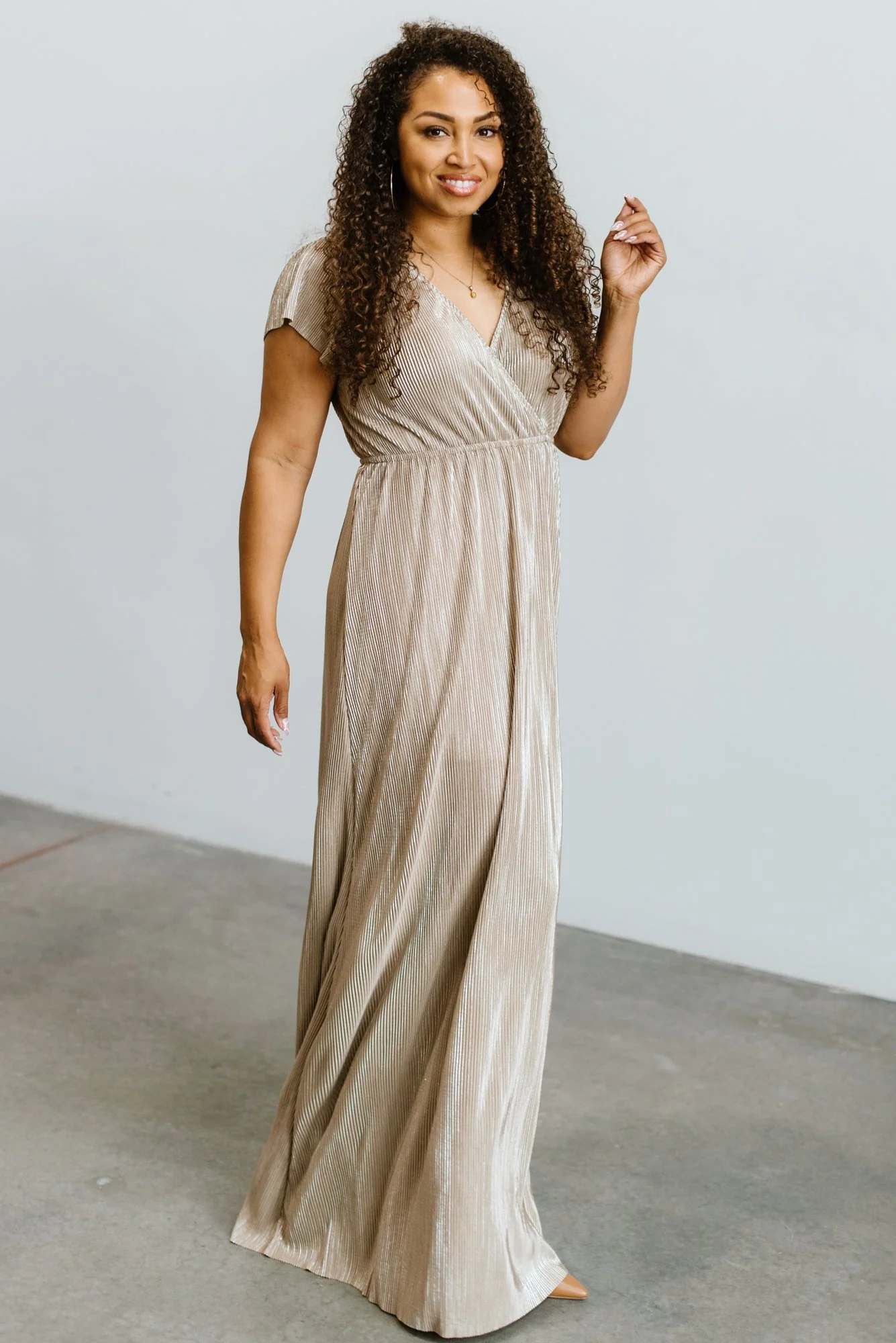 Athena Pleated Maxi Dress | Gold