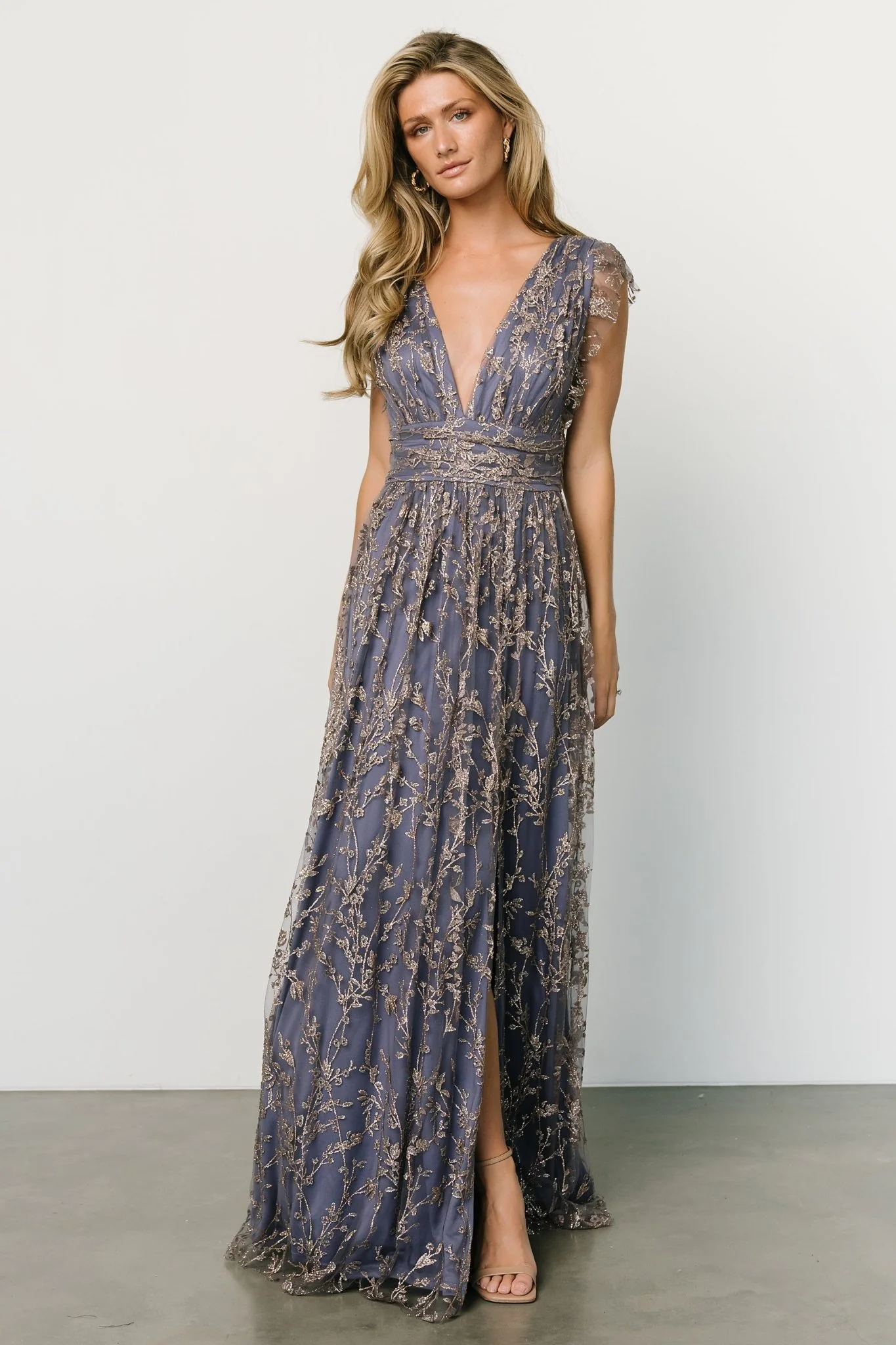 Arlene Shimmer Gown | Blue + Gold