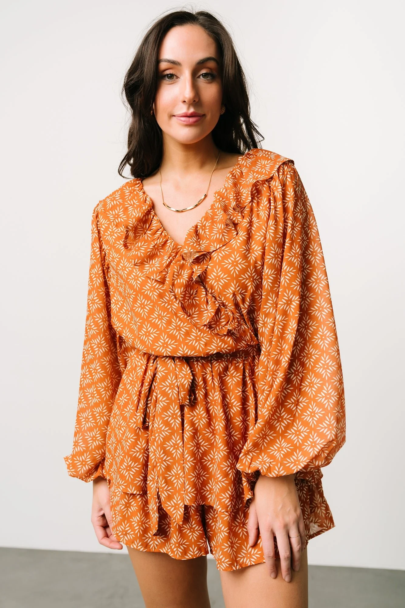 Denali Ruffle Mini Dress | Amber Print