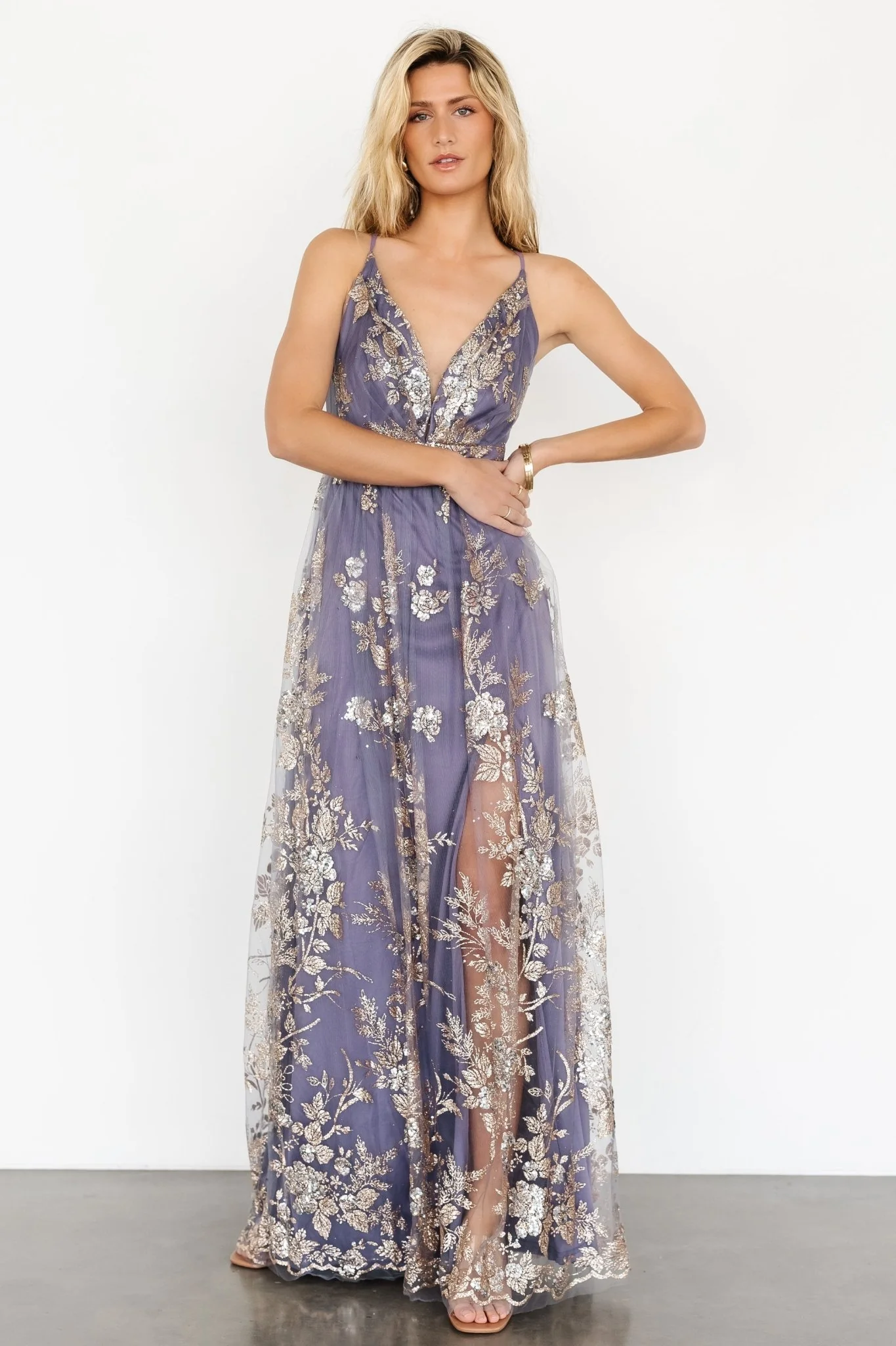 Lucienne Shimmer Maxi Gown | Blue + Gold
