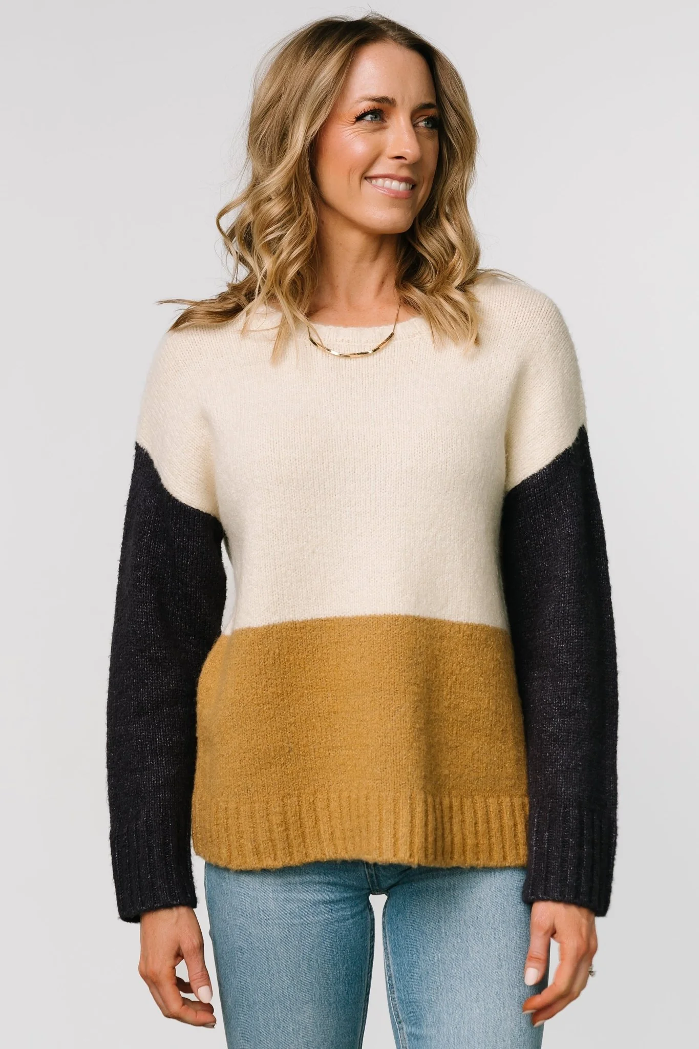 Randi Color Block Sweater | Cream + Navy