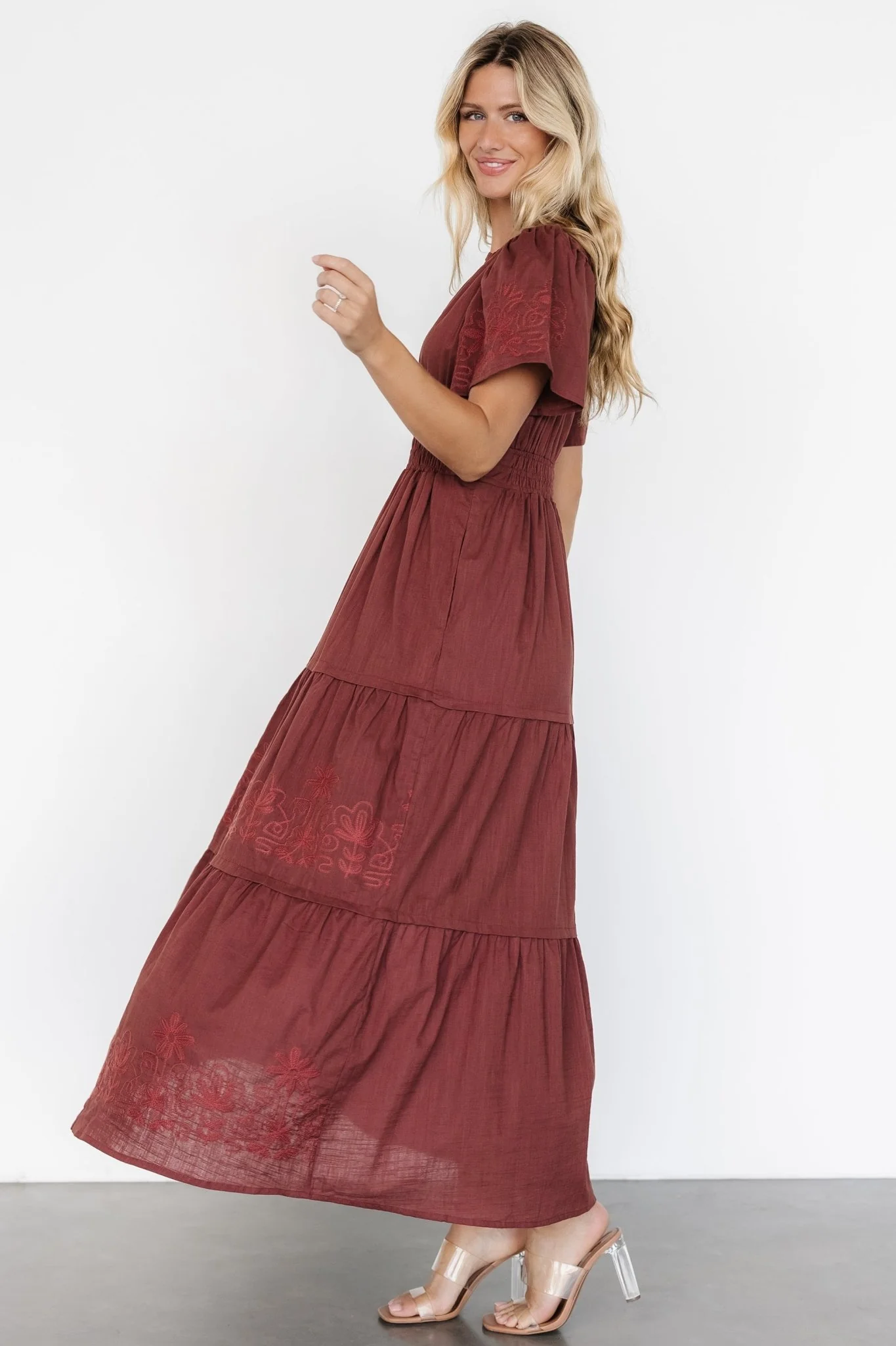 Kennedy Embroidered Maxi Dress | Marsala