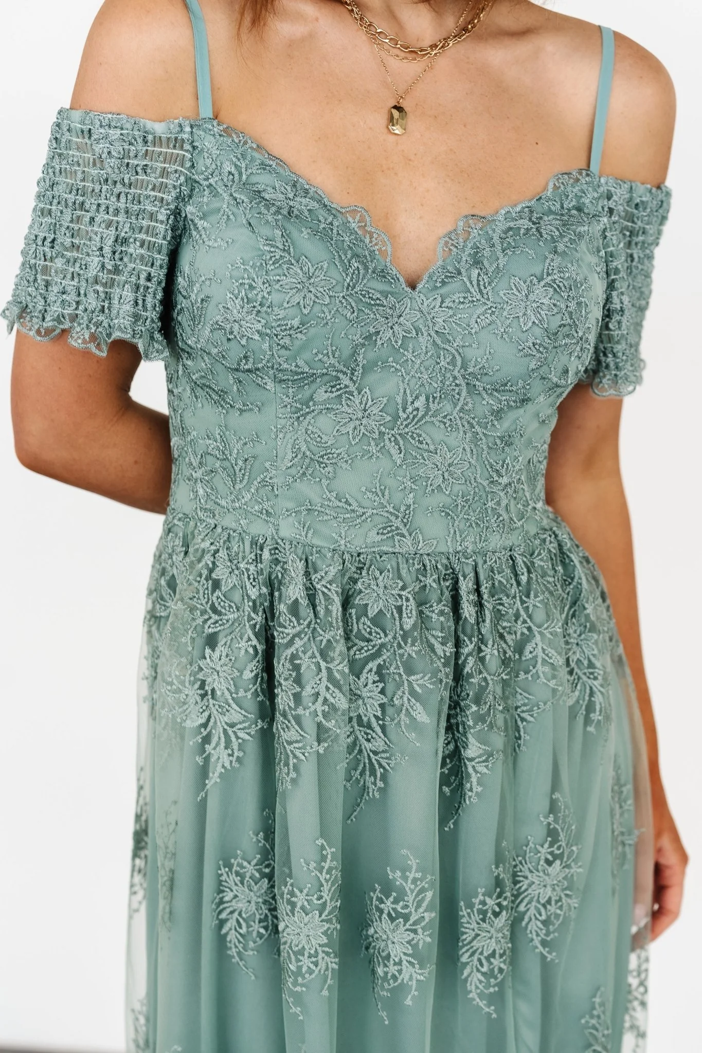 Esperanza Tulle Embroidered Maxi Dress | Sage