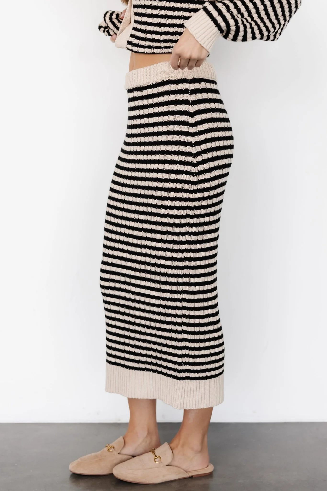 Justina Striped Knit Skirt | Black + Cream