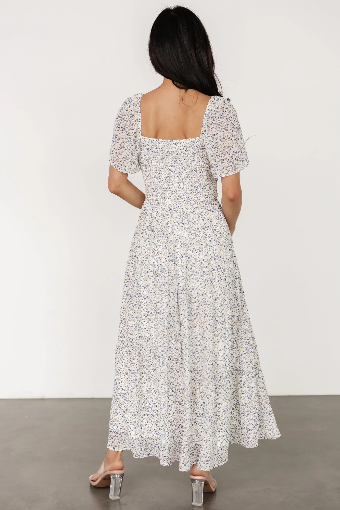 Emiliana Dress | Ivory + Blue Floral