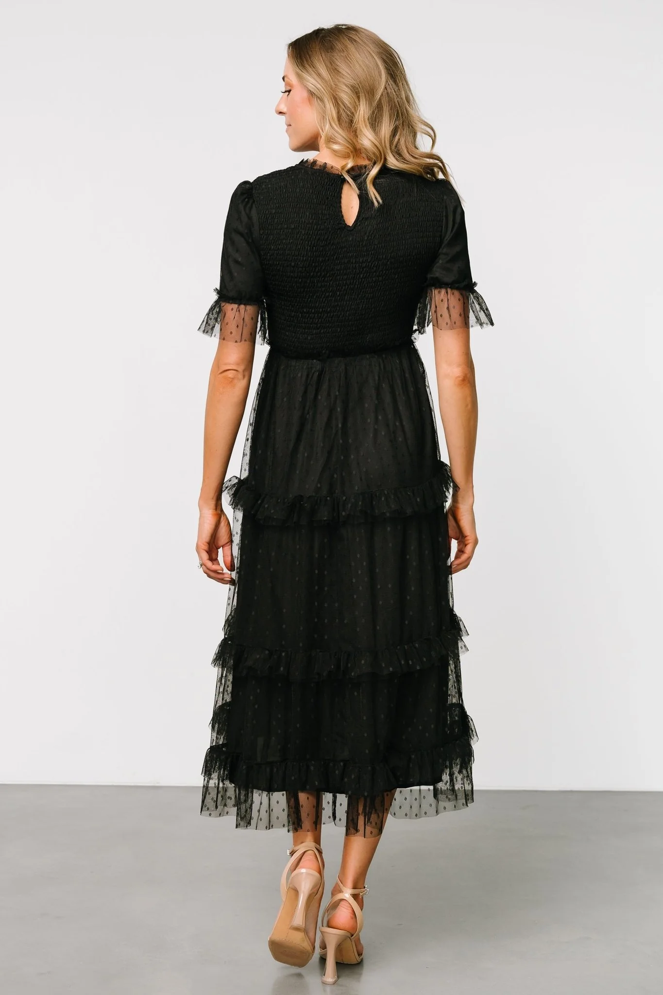 Lysandra Smocked Dot Dress | Black