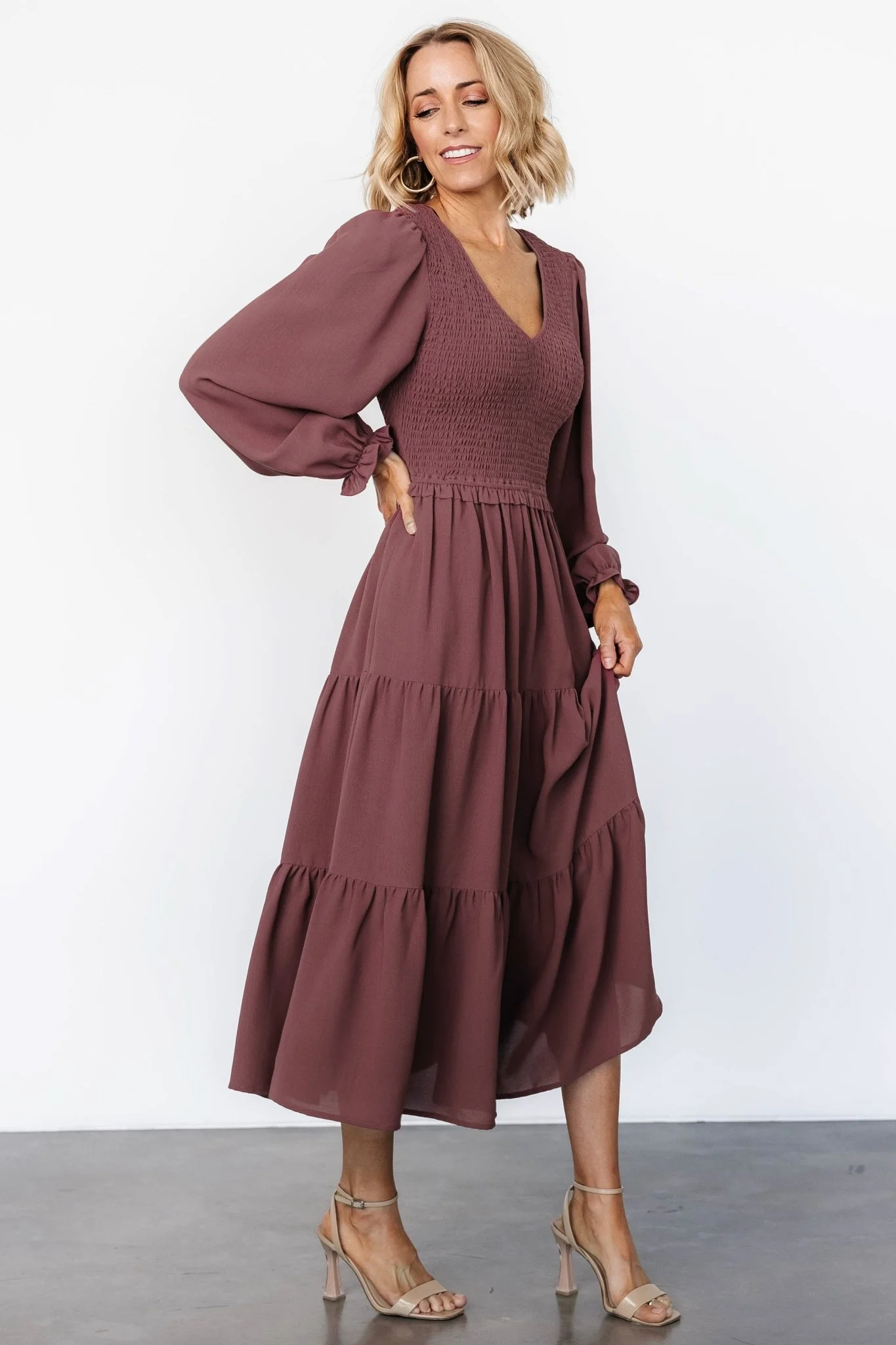 Endsley Smocked Midi Dress | Mauve