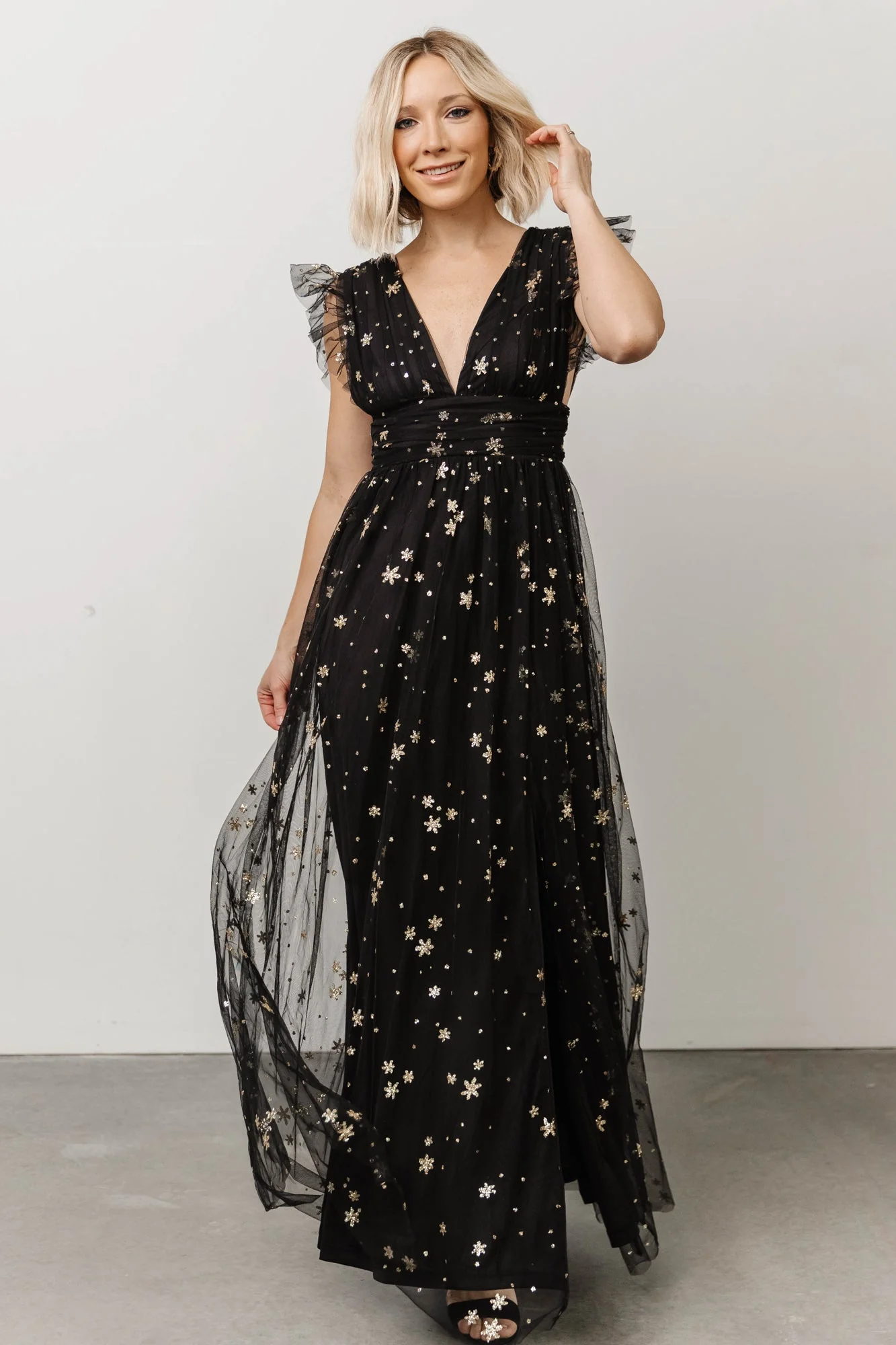 Nova Shimmer Maxi Dress | Black + Gold