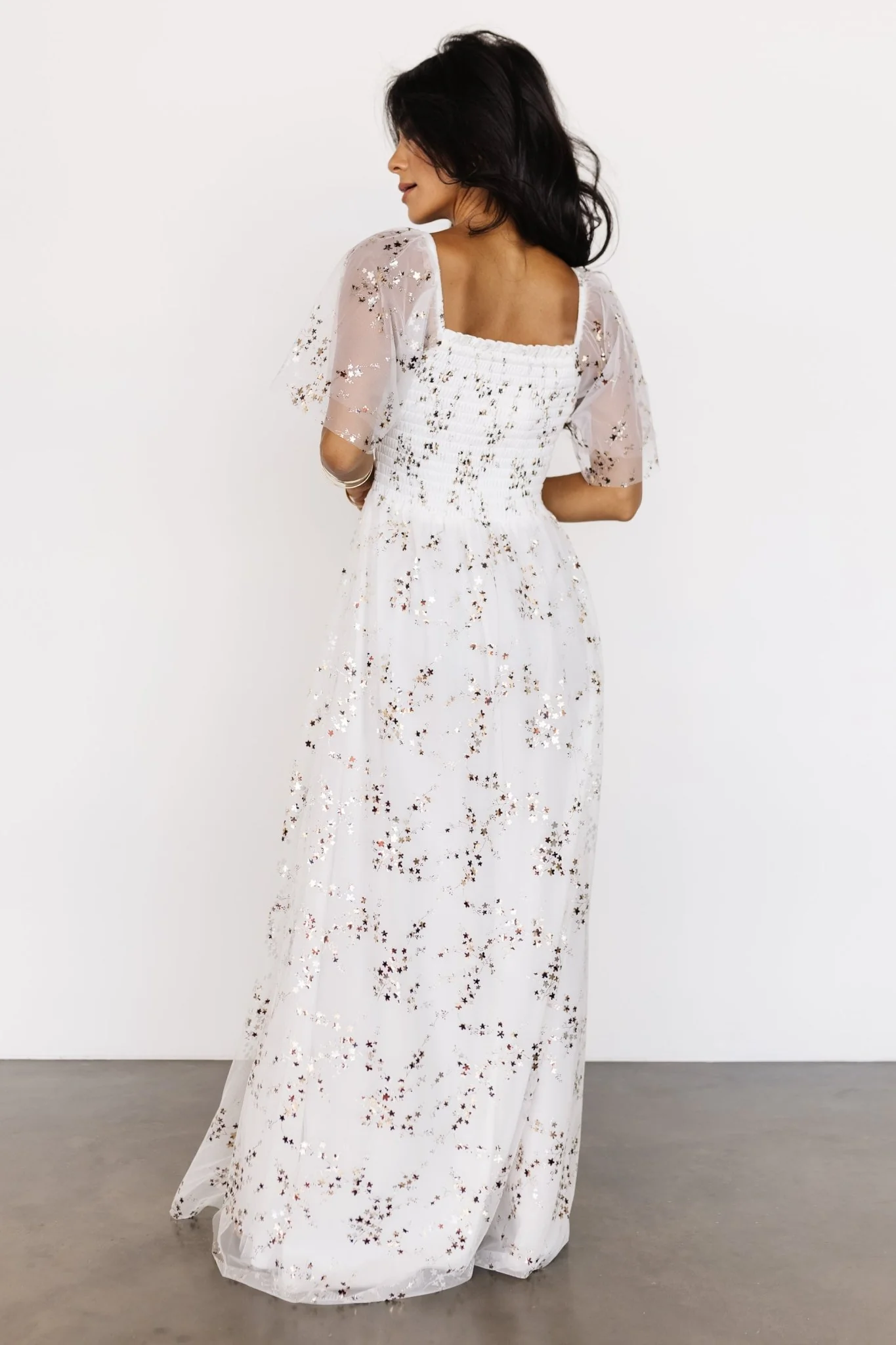 Cassandra Tulle Maxi Dress | Metallic White