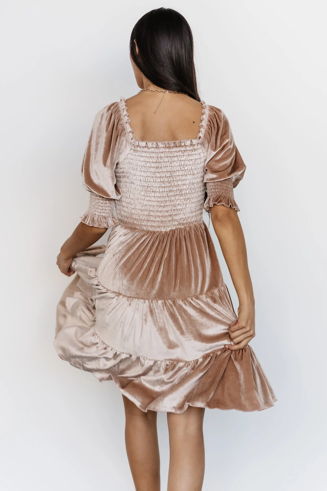 Bliss Smocked Velvet Short Dress | Natural