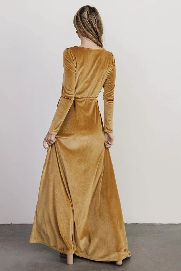 Esmerelda Velvet Wrap Maxi Dress | Gold