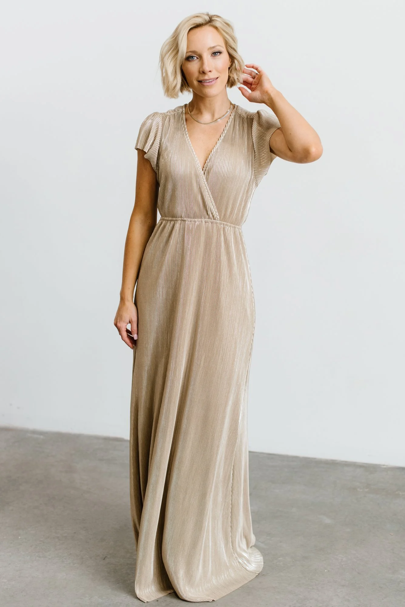 Athena Pleated Maxi Dress | Gold