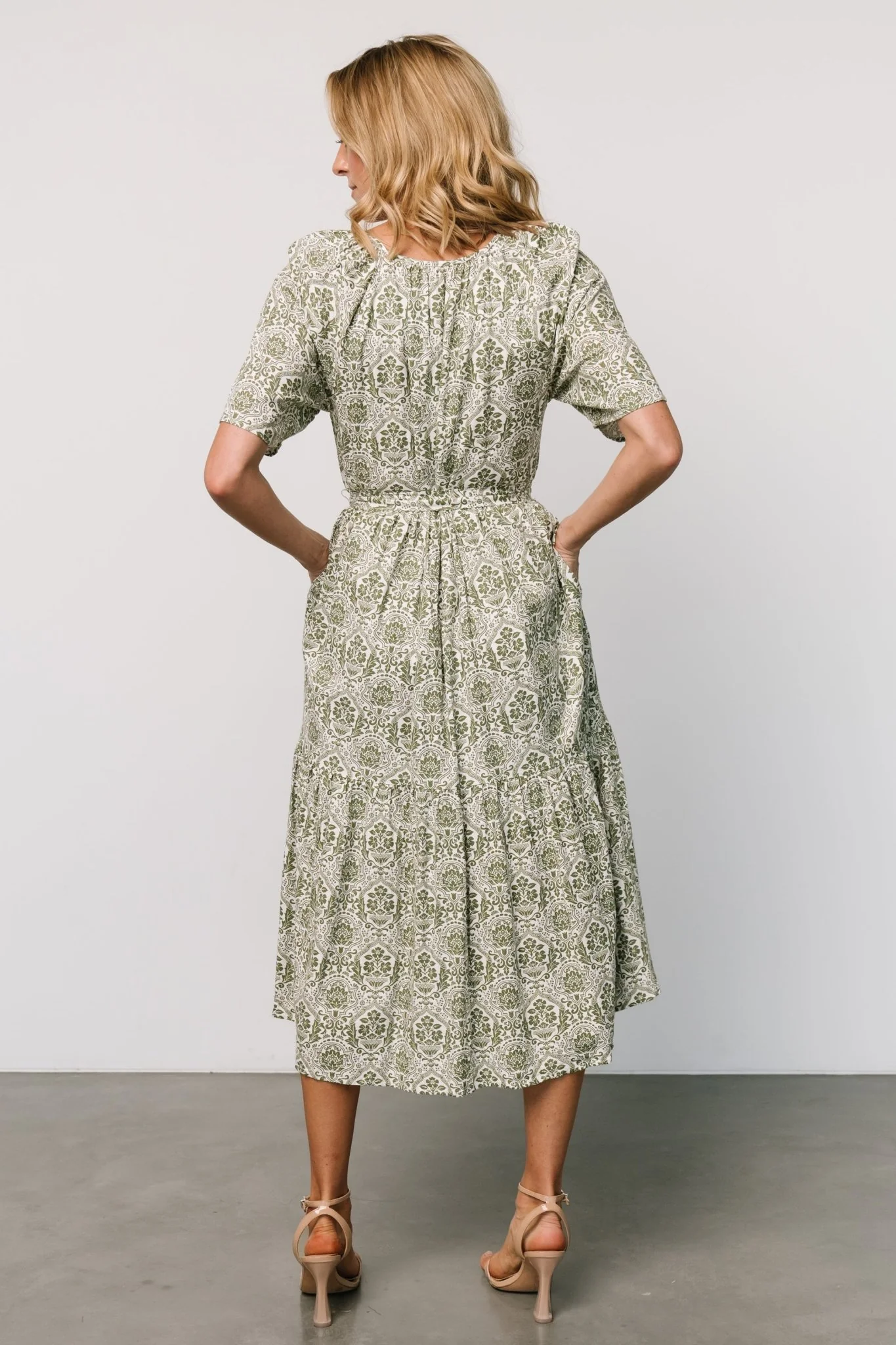 Lyla Midi Dress | White + Olive Print