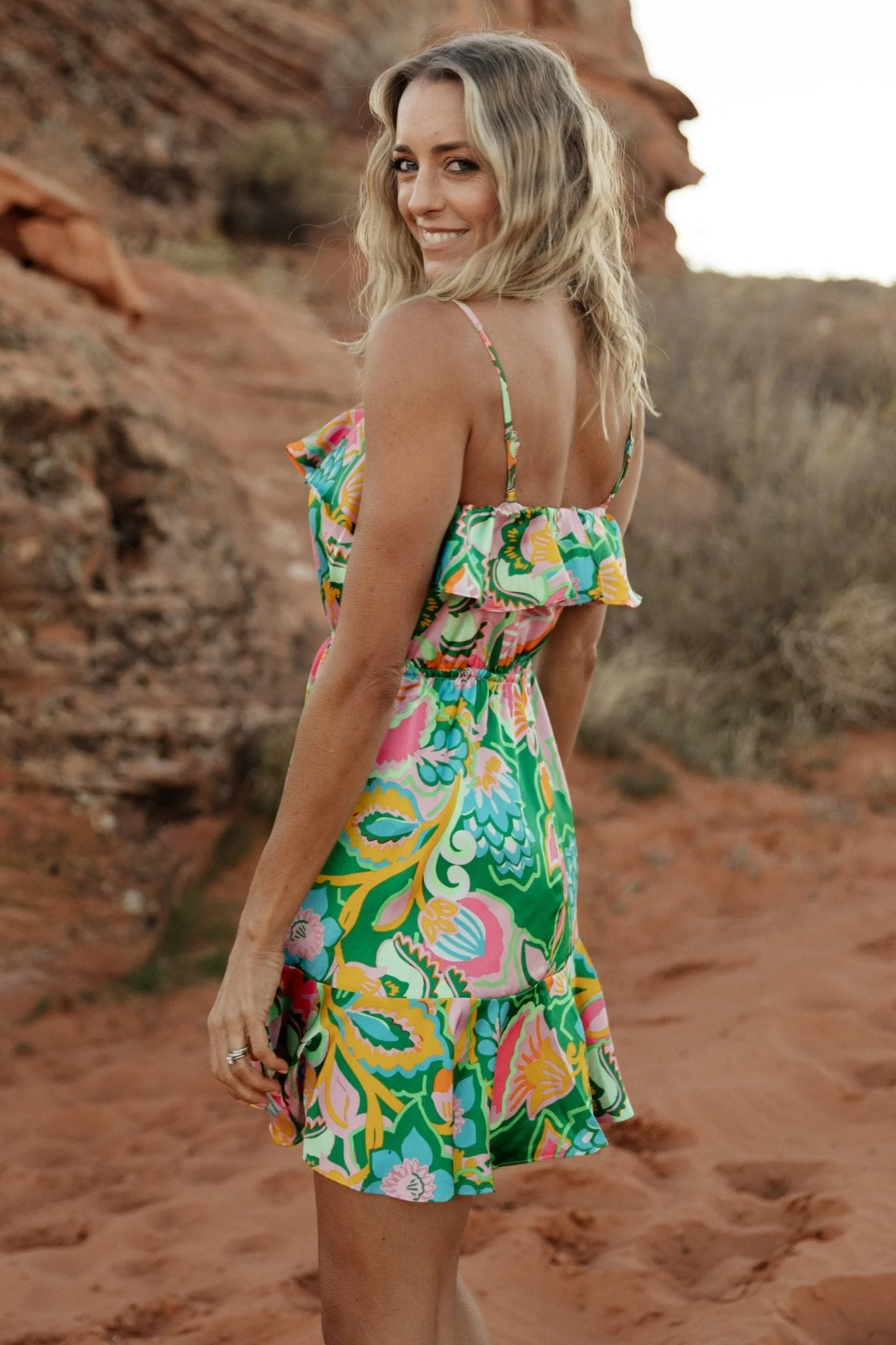 Braiden Short Dress | Green Multi Floral