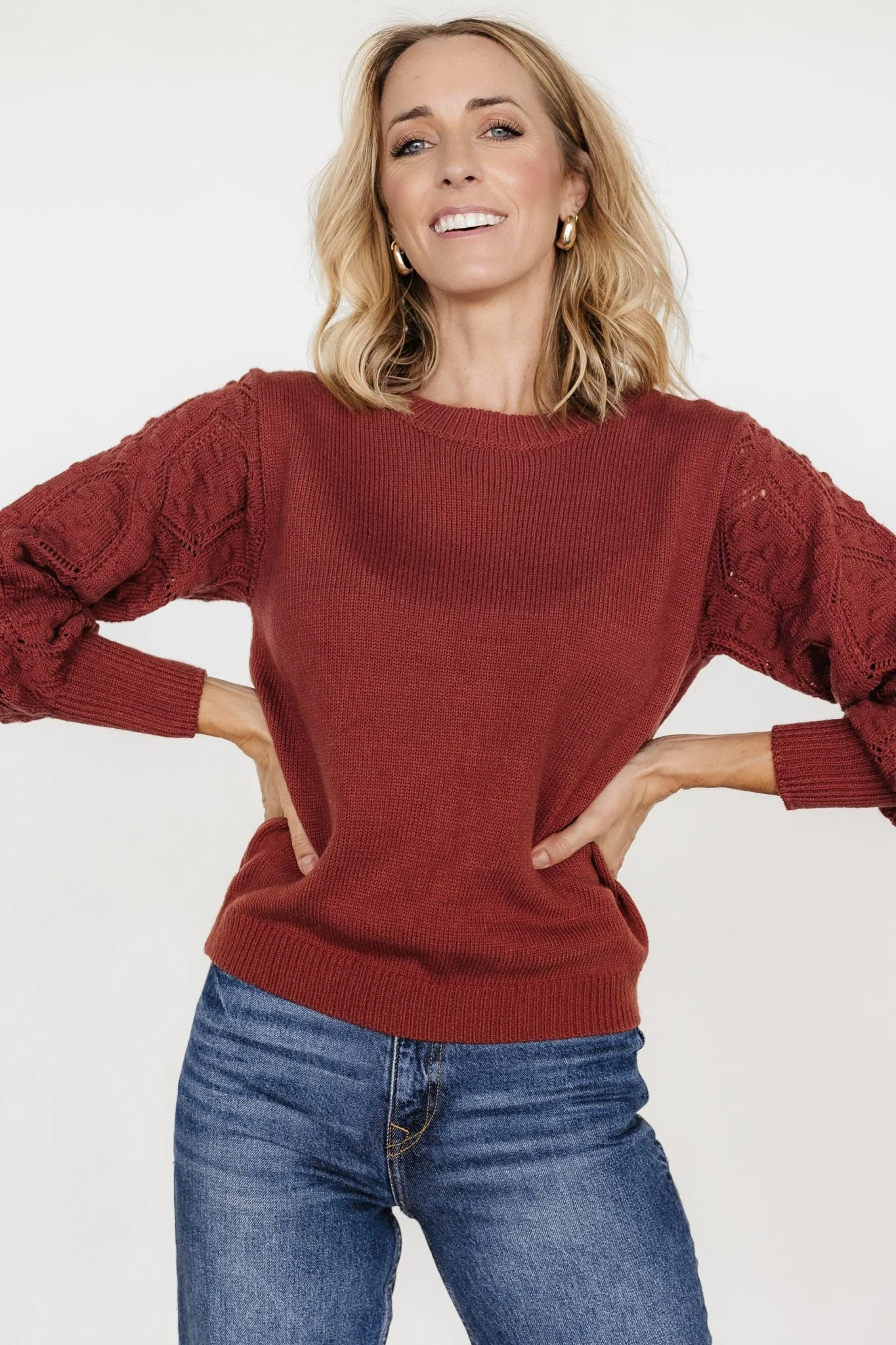 Devri Pointelle Sweater | Rust